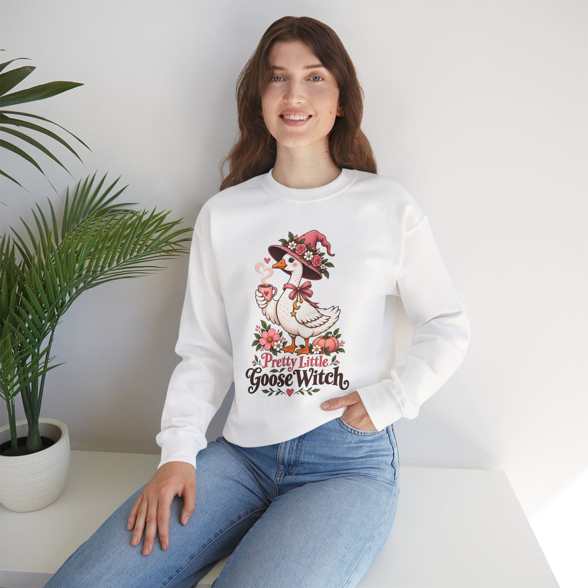 Pretty Little Goose Witch Sweatshirt, Cute Floral Halloween Crewneck - 14532