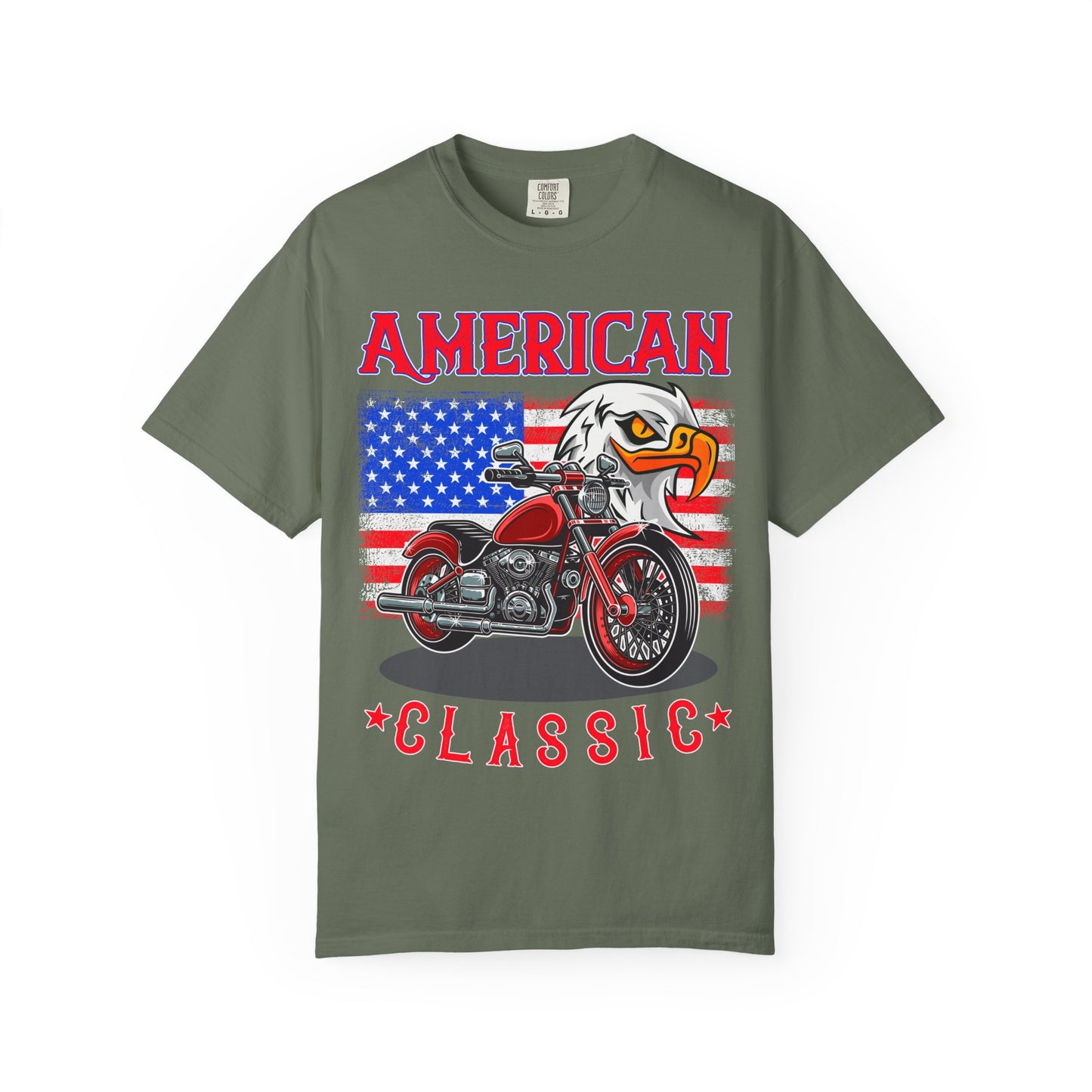 American Classic Tee, Unisex Garment-Dyed T-shirt, Biker Gift, Patriotic Apparel, Rider and Eagle Fashion, Vintage Style - 13658