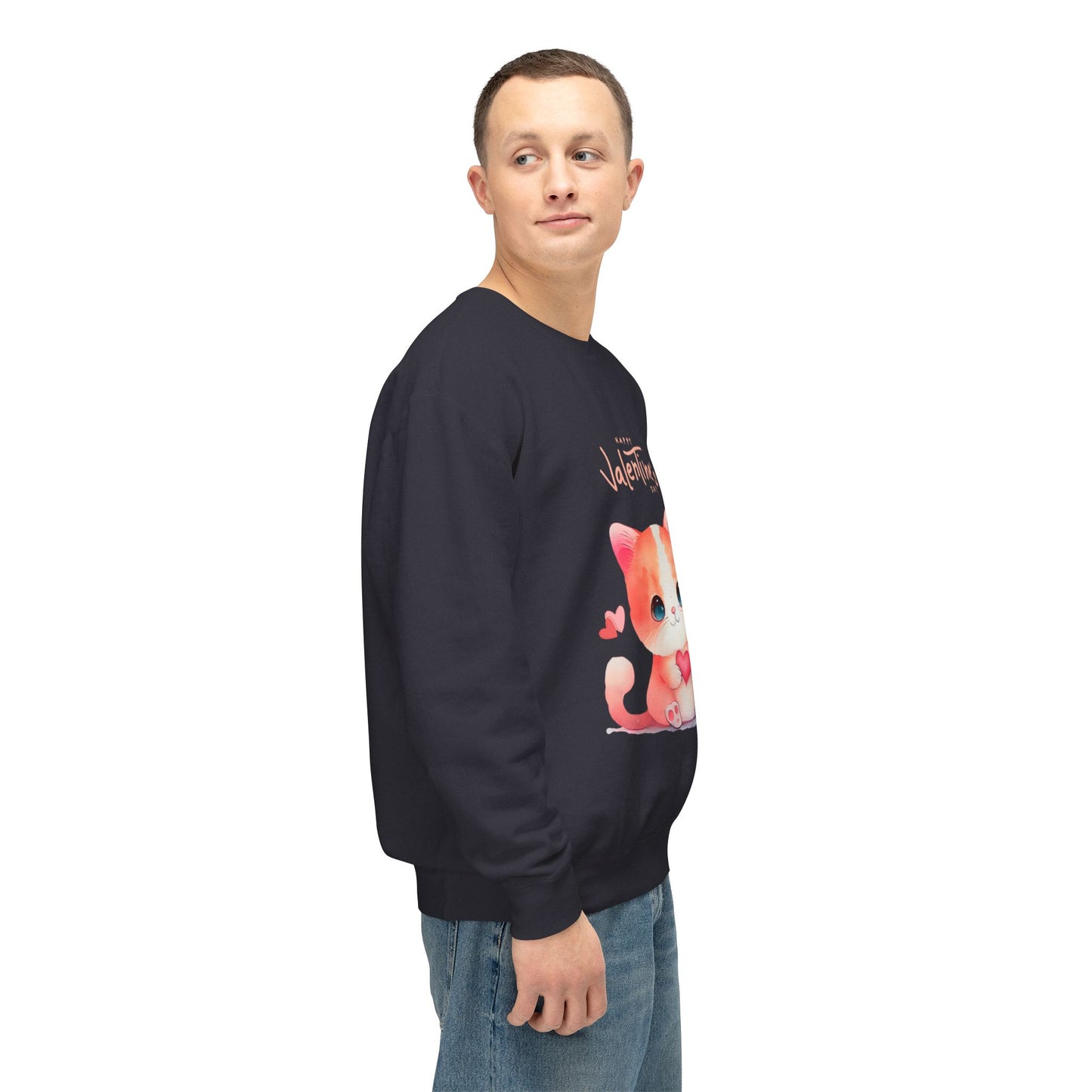 Kitten, Happy Valentine's Day - Unisex Lightweight Crewneck Sweatshirt - 11352