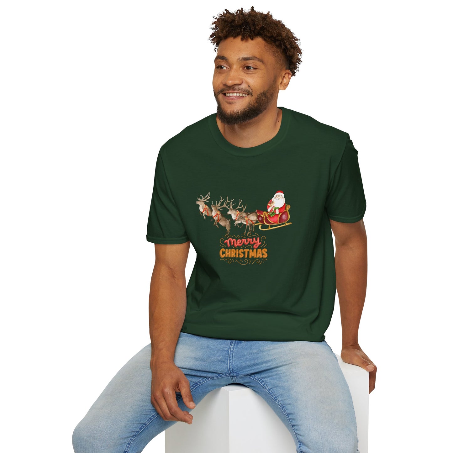 Santa & Reindeers - Unisex Softstyle T-Shirt - 10024