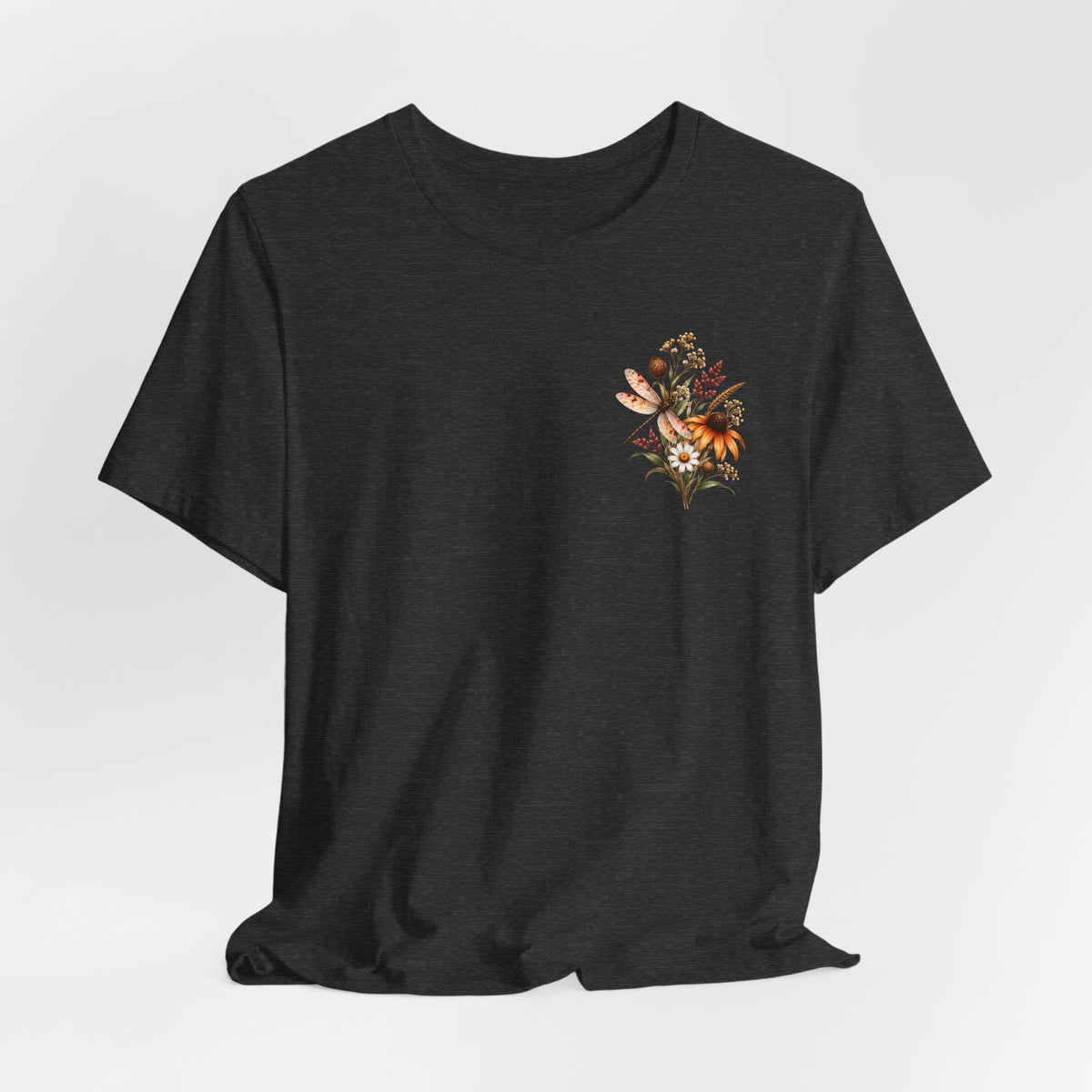 Vintage Wildflower & Dragonfly T-Shirt, Botanical Front & Back Tee - 14549