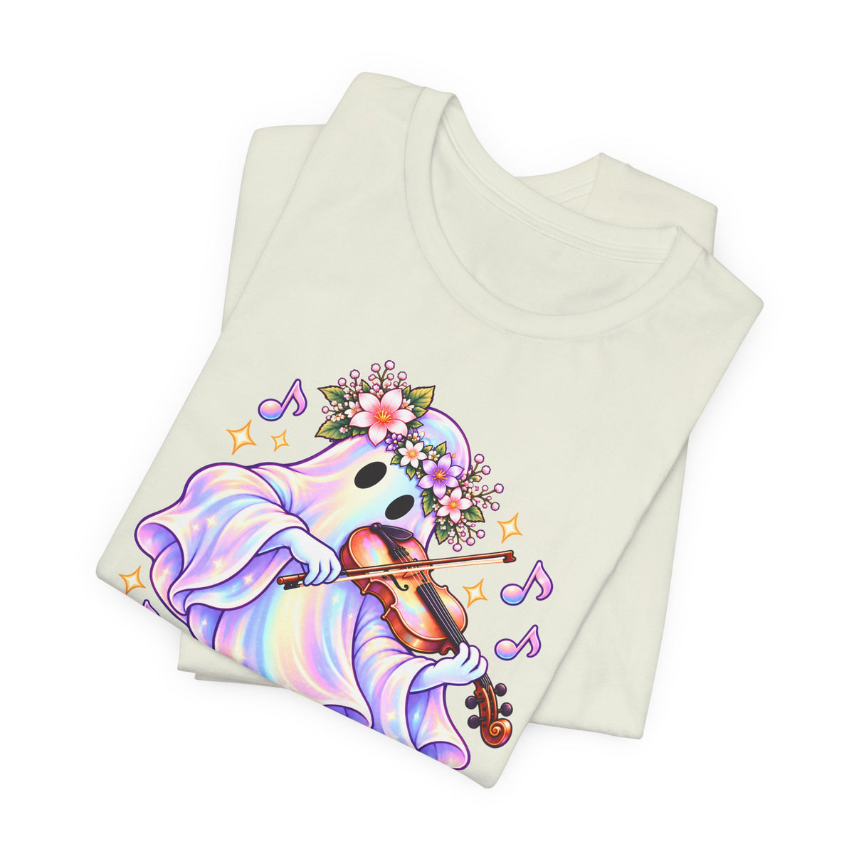 Ghost Violin T-Shirt, Cute Pastel Floral Music Lover Tee - 14528