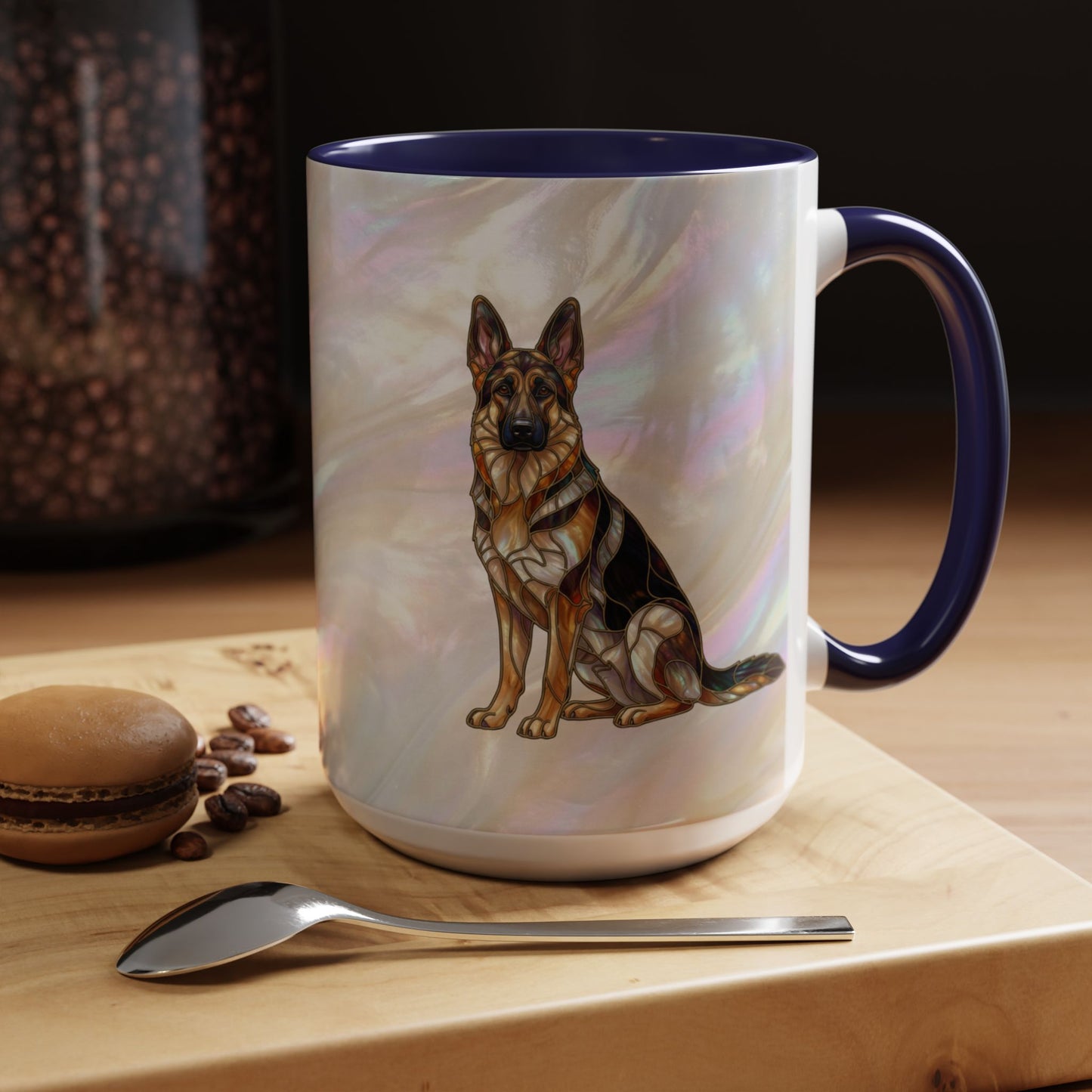 German Shepherd Accent Coffee Mug — Stained Glass Design (11/15oz) - 14633