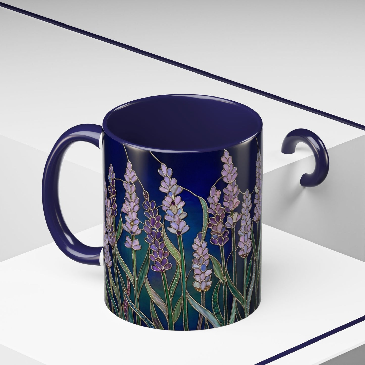Lavender Floral Accent Coffee Mug — Stained Glass Design 11/15oz - 14531