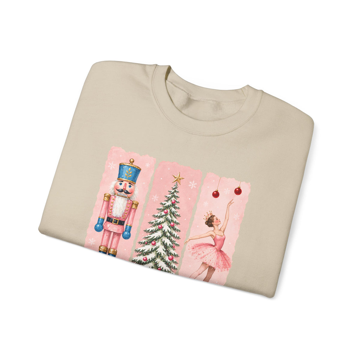 Christmas Nutcracker & Ballerina Sweatshirt, Vintage Pink Holiday Crewneck - 14568