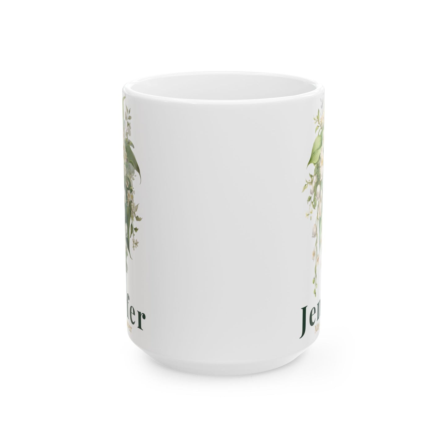 Custom Name Botanical Coffee Mug – Personalized Lily of the Valley Floral Mug Gift for Her (11oz, 15oz) - 14886