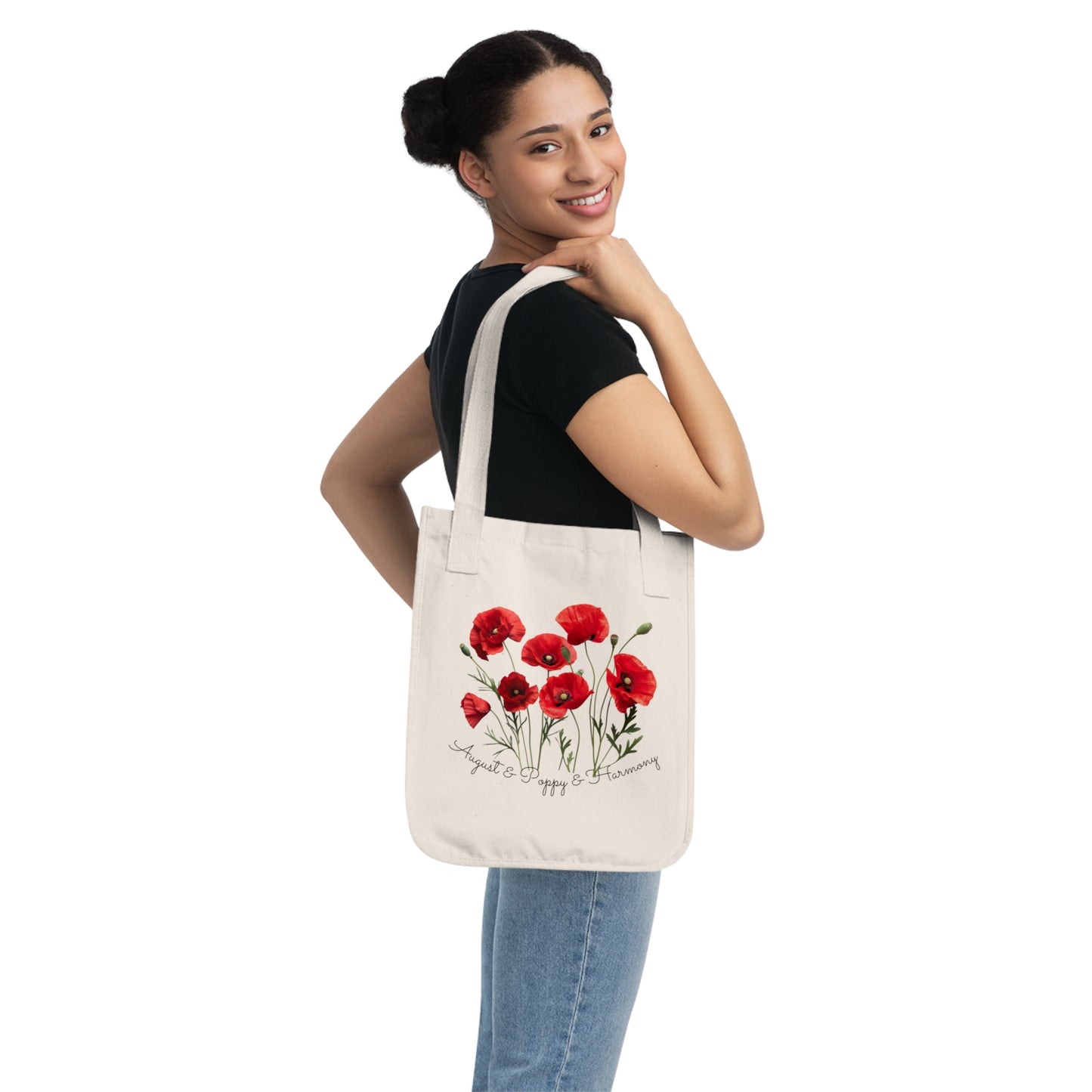 Happy Birthday August, Poppy - Customized Organic Canvas Tote Bag