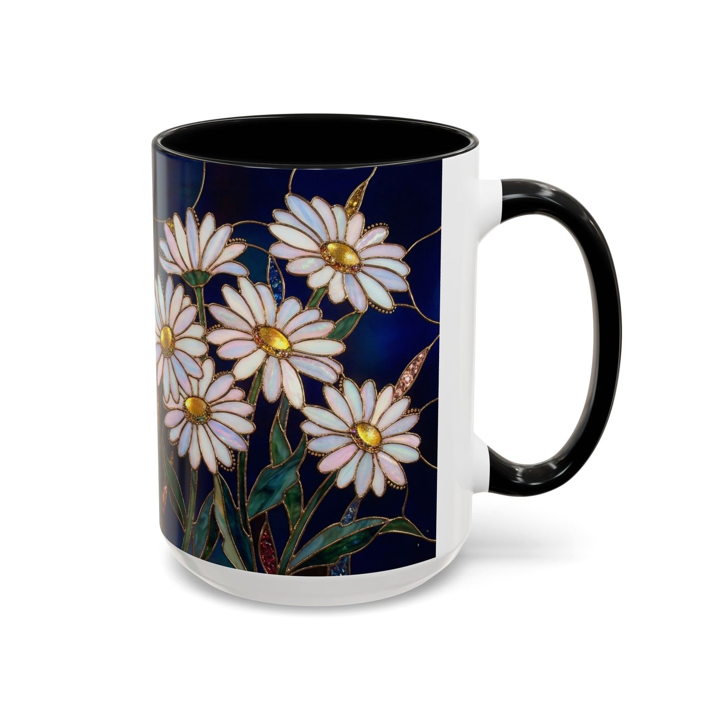 Daisy Floral Accent Coffee Mug — Stained Glass Design (11/15oz) - 14563