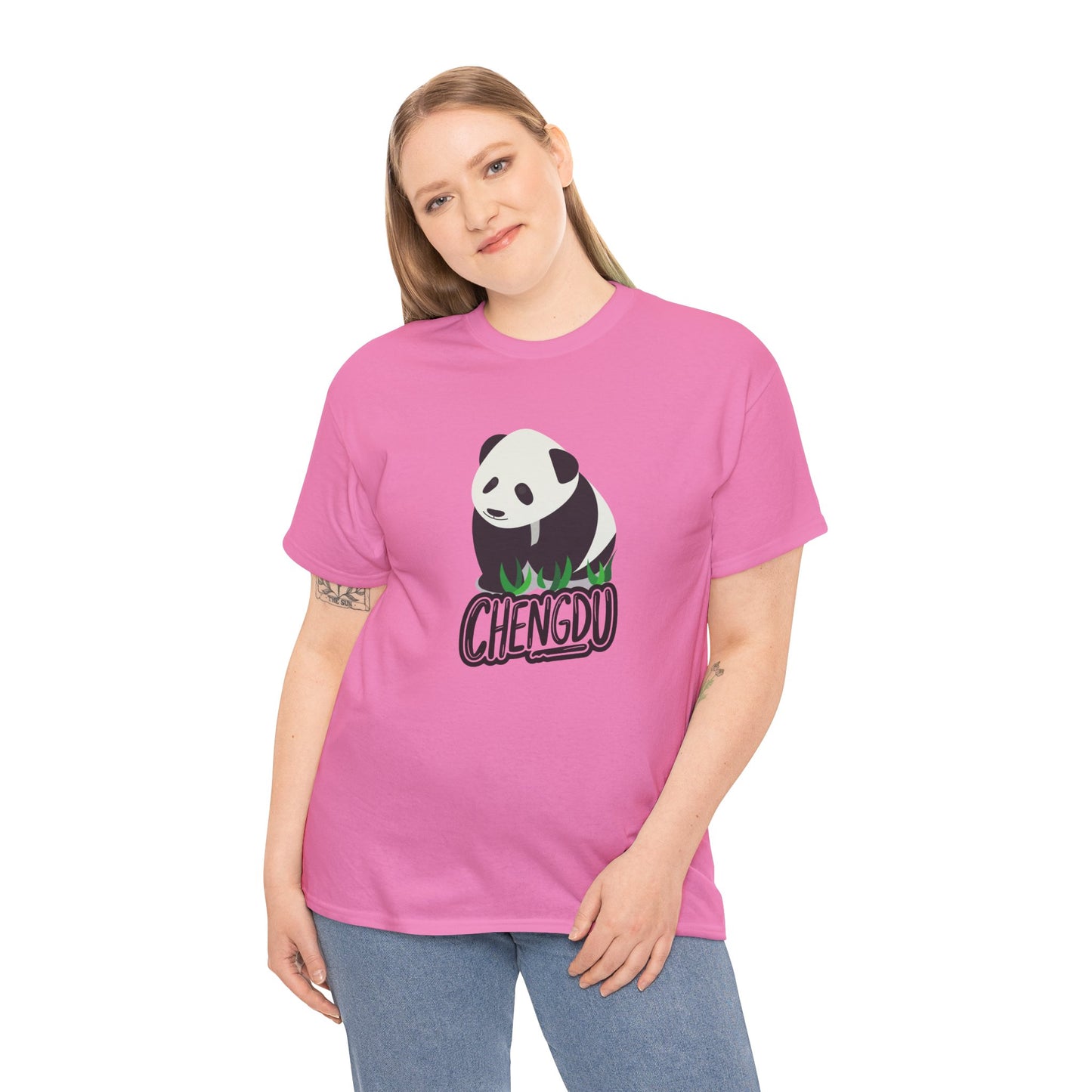 Chengdu Panda Unisex Heavy Cotton Tee - Cozy and Fun Graphic Tee for Animal Lovers - 12206