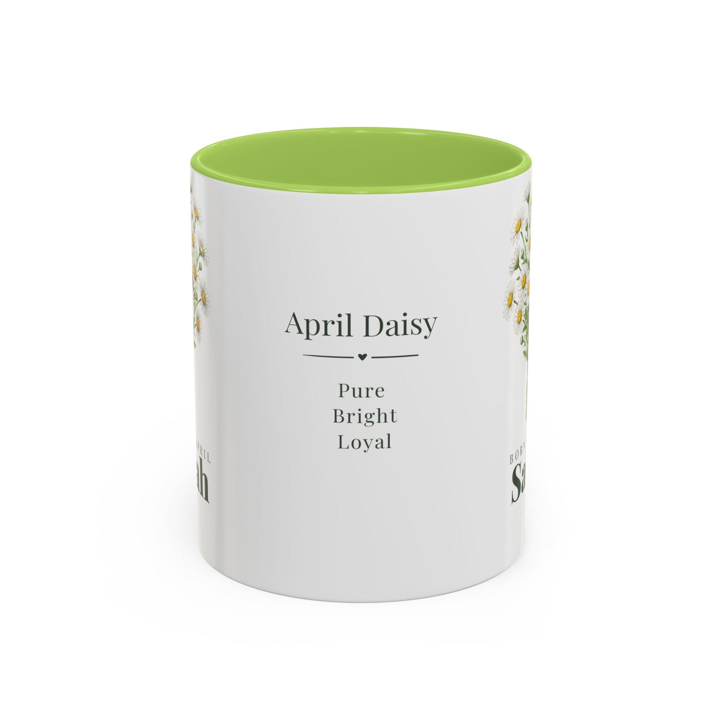 Personalized April Daisy Birth Flower Mug – Custom Name Floral Accent Coffee Cup, April Birthday Gift (11oz, 15oz) - 14833