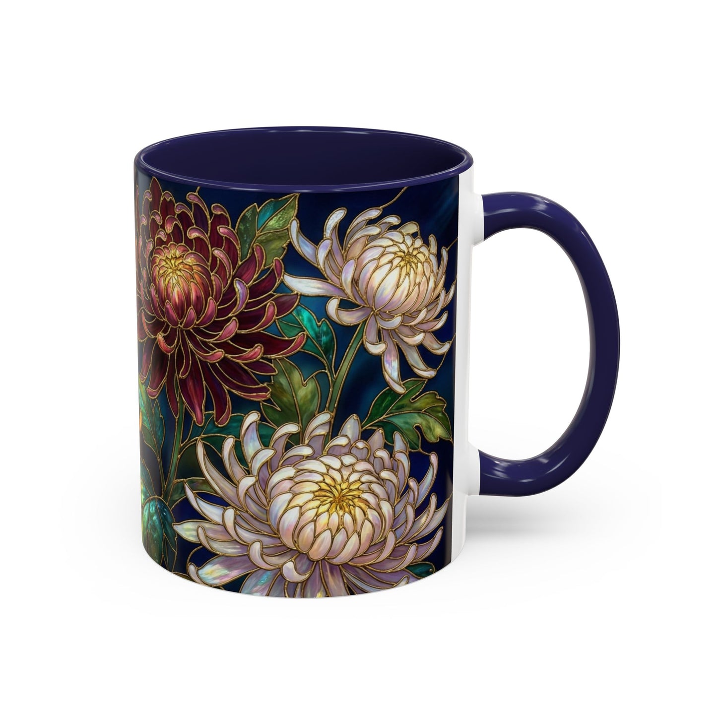 Chrysanthemum Floral Accent Coffee Mug — Stained Glass Design (11/15oz) - 14541