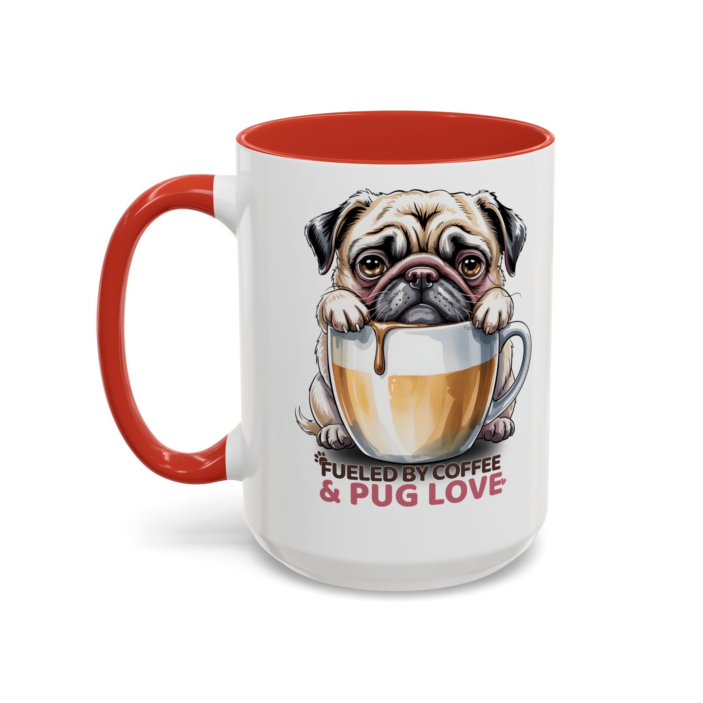 Pug Coffee Mug – Fueled by Coffee & Pug Love | Cute Dog Mom Gift, Accent Ceramic Mug - 14815