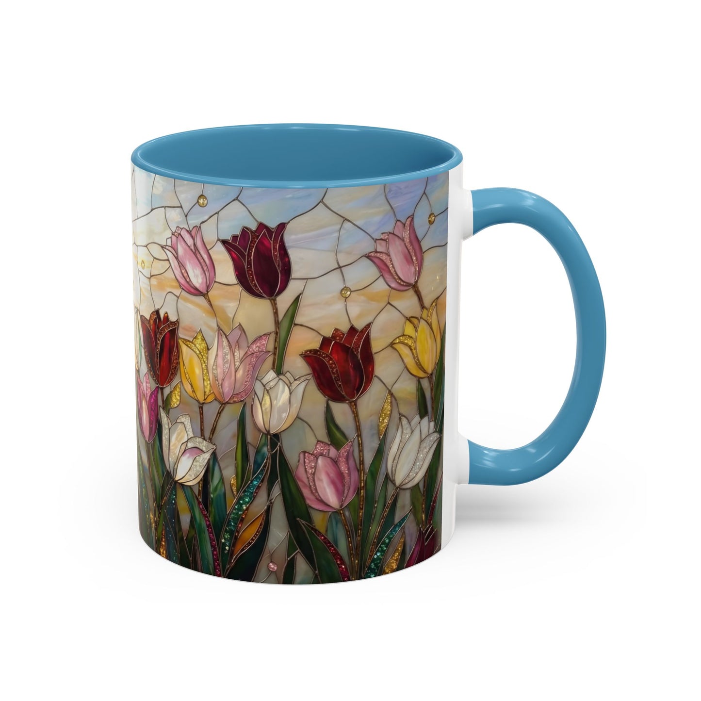 Tulip Stained Glass Accent Coffee Mug — Floral Spring Tea & Coffee Cup (11/15oz) - 14525