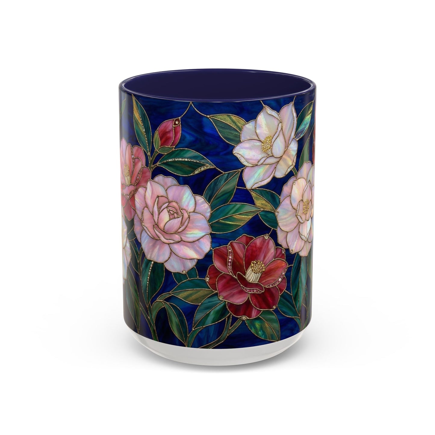 Camellia Floral Accent Coffee Mug — Stained Glass Design (11/15oz) - 14558