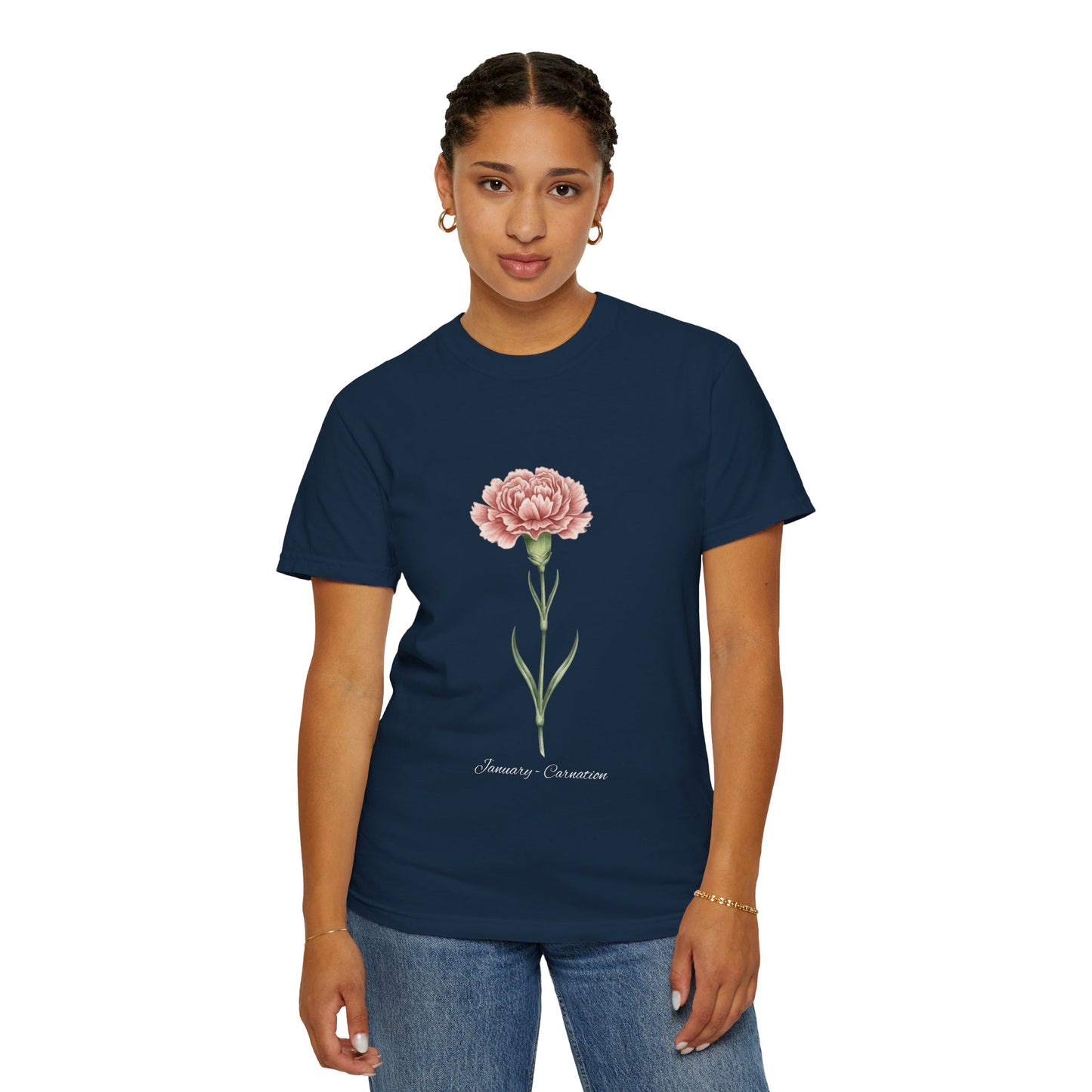 January Birth Flower Carnation T-Shirt – Heavyweight Garment-Dyed Tee - 14686