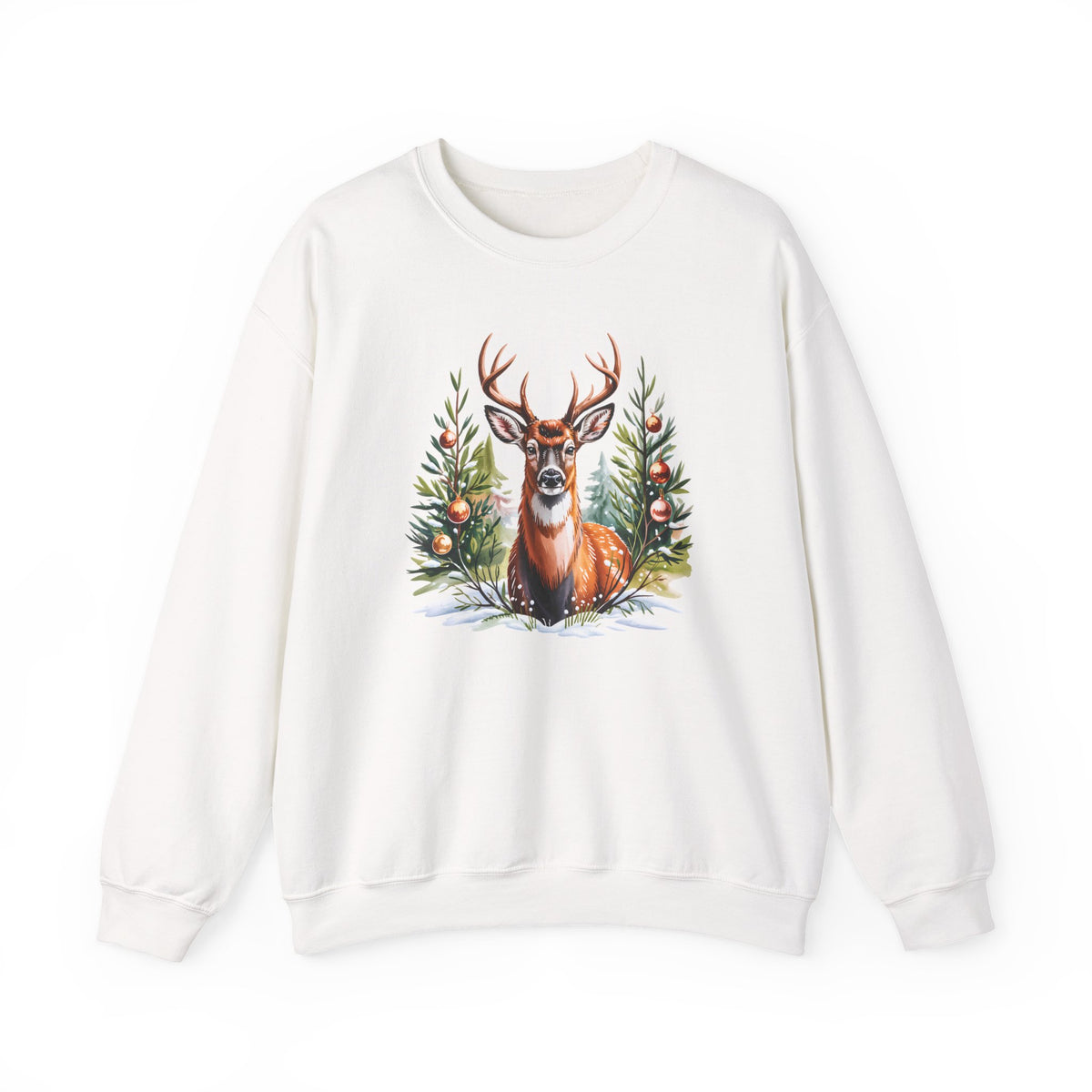 Christmas Deer Sweatshirt, Vintage Woodland Holiday Crewneck - 14562