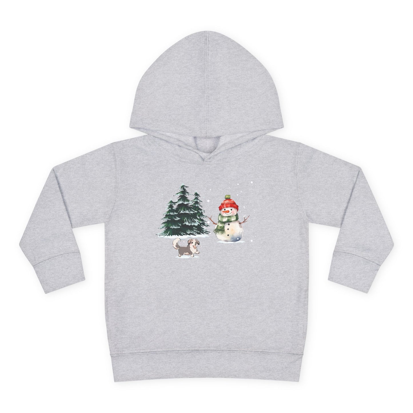 Winter Trees, Snowman & Puppy - Toddler Pullover Fleece Hoodie - 10270