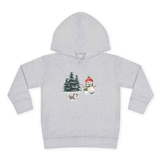 Winter Trees, Snowman & Puppy - Toddler Pullover Fleece Hoodie - 10270