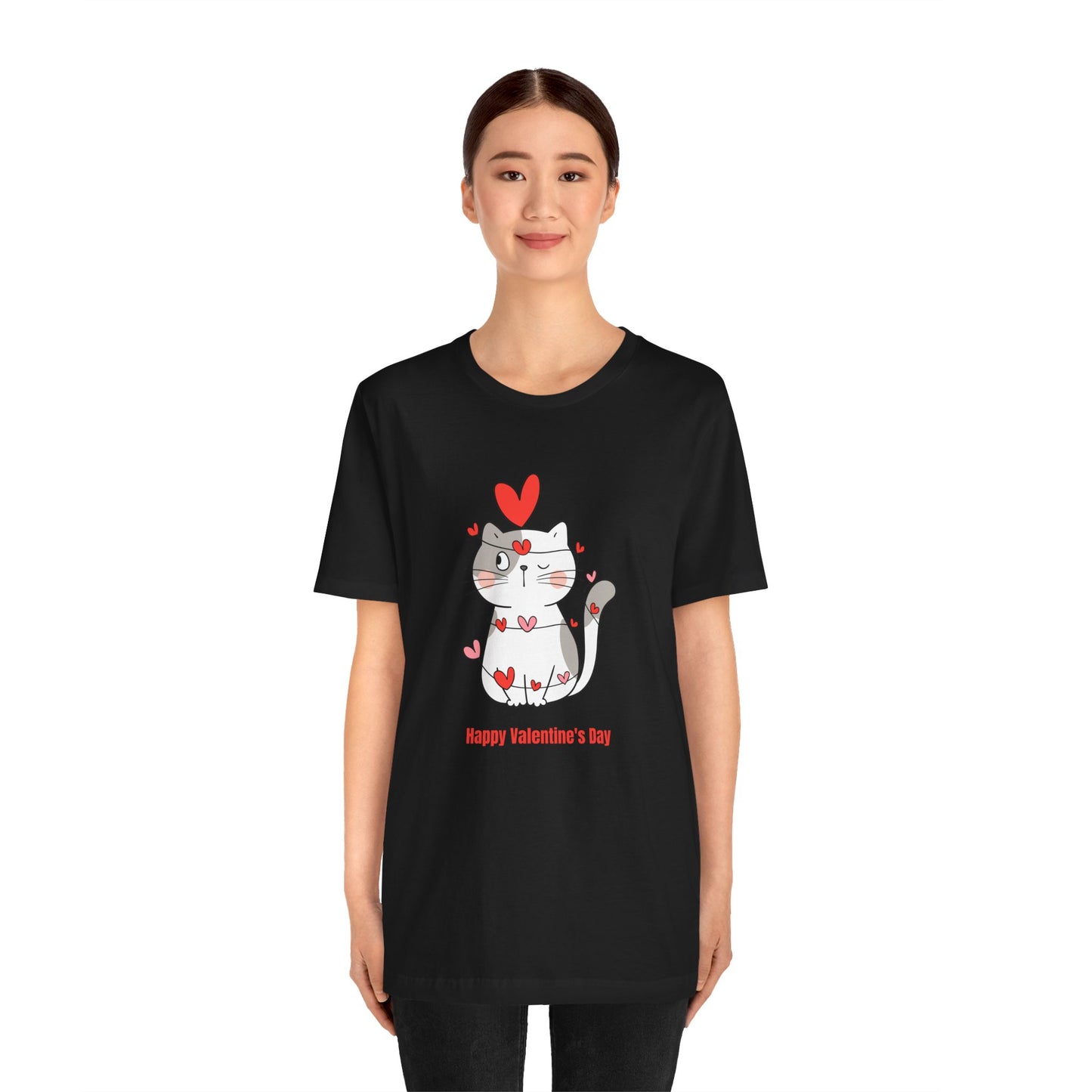 Cute Cat, Happy Valentine's Day - Unisex Jersey Short Sleeve Tee - 11359