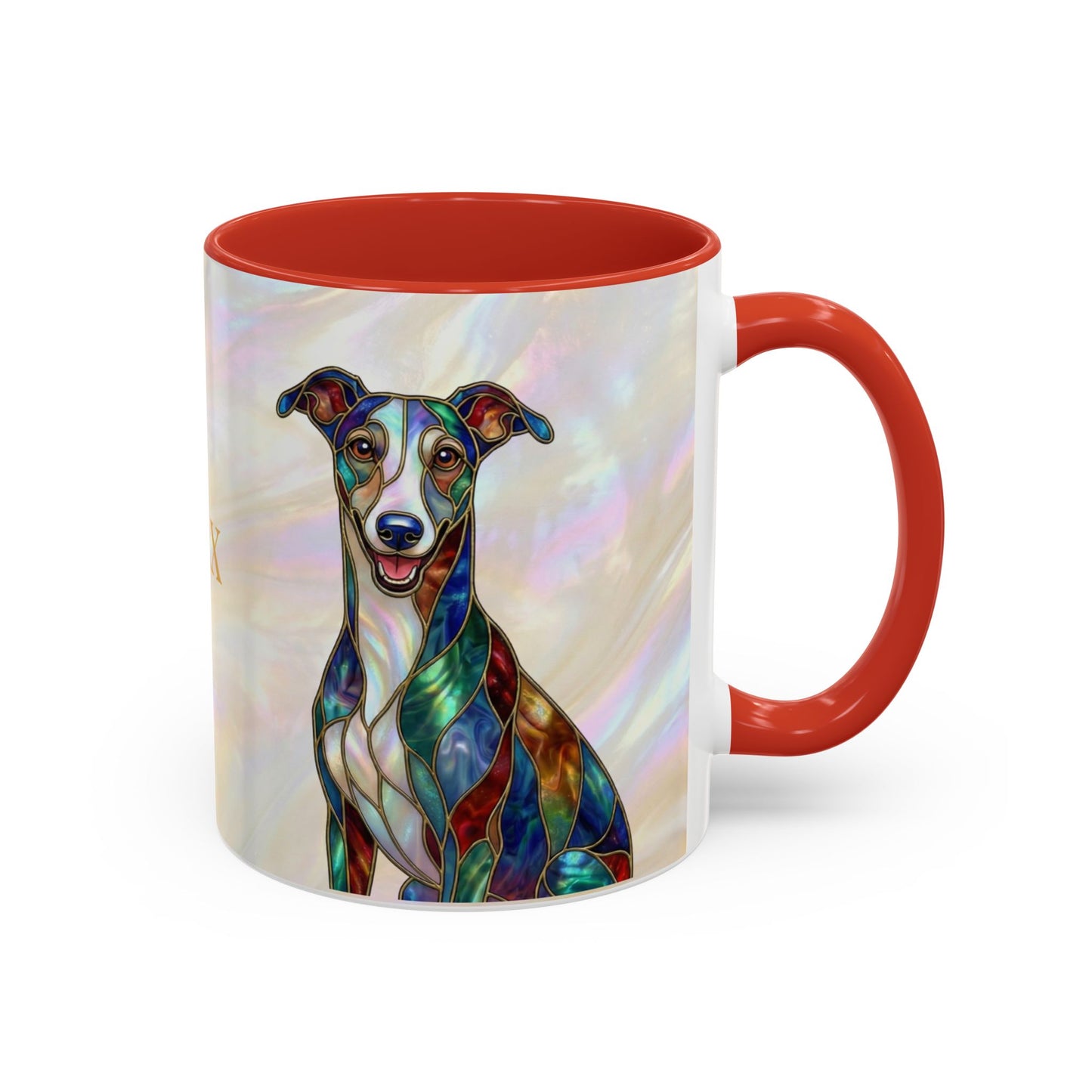 Personalized Greyhound Coffee Mug – Stained Glass Dog Accent Mug (Name Customizable)  - 14523