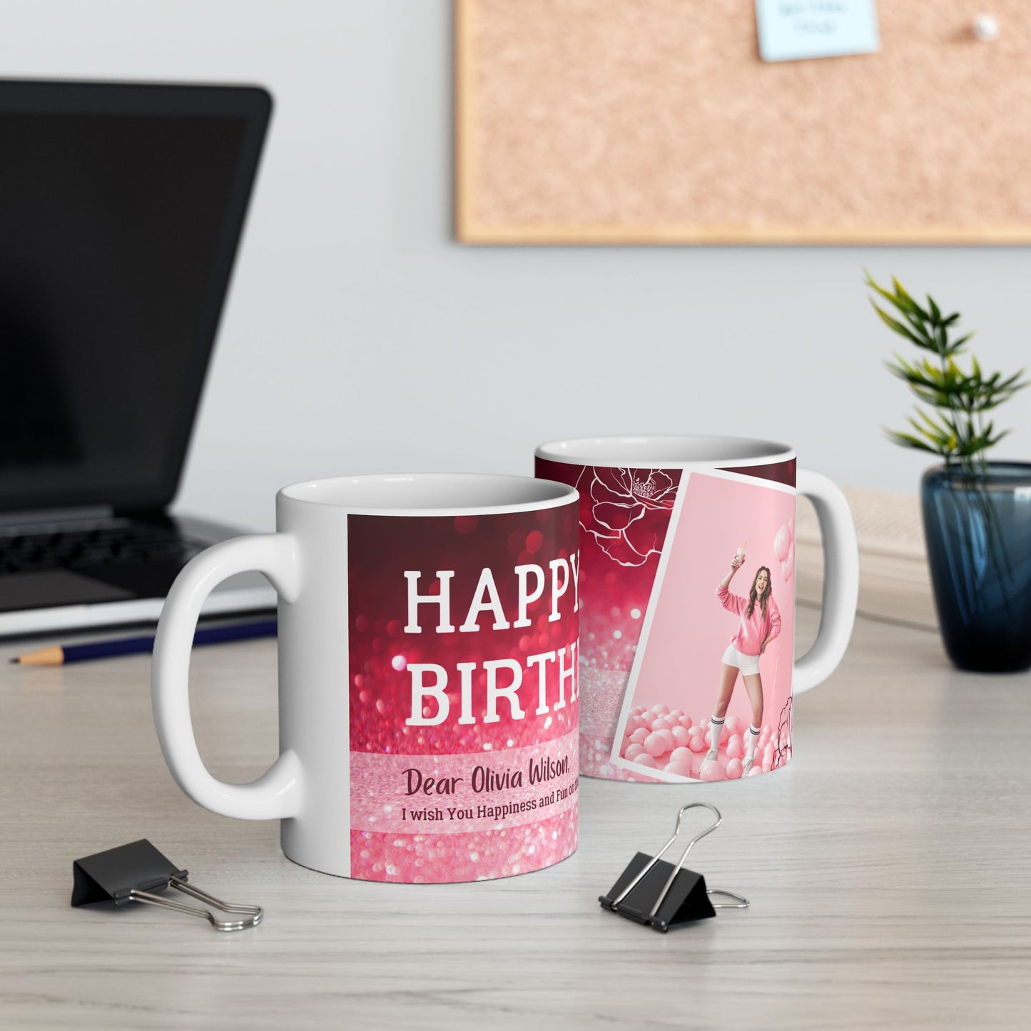 Happy Birthday Ceramic Mug | Personalized Gift for Friends | Celebration Cup | Best Friend Birthday Mug | Pink Sparkle Design - 13991