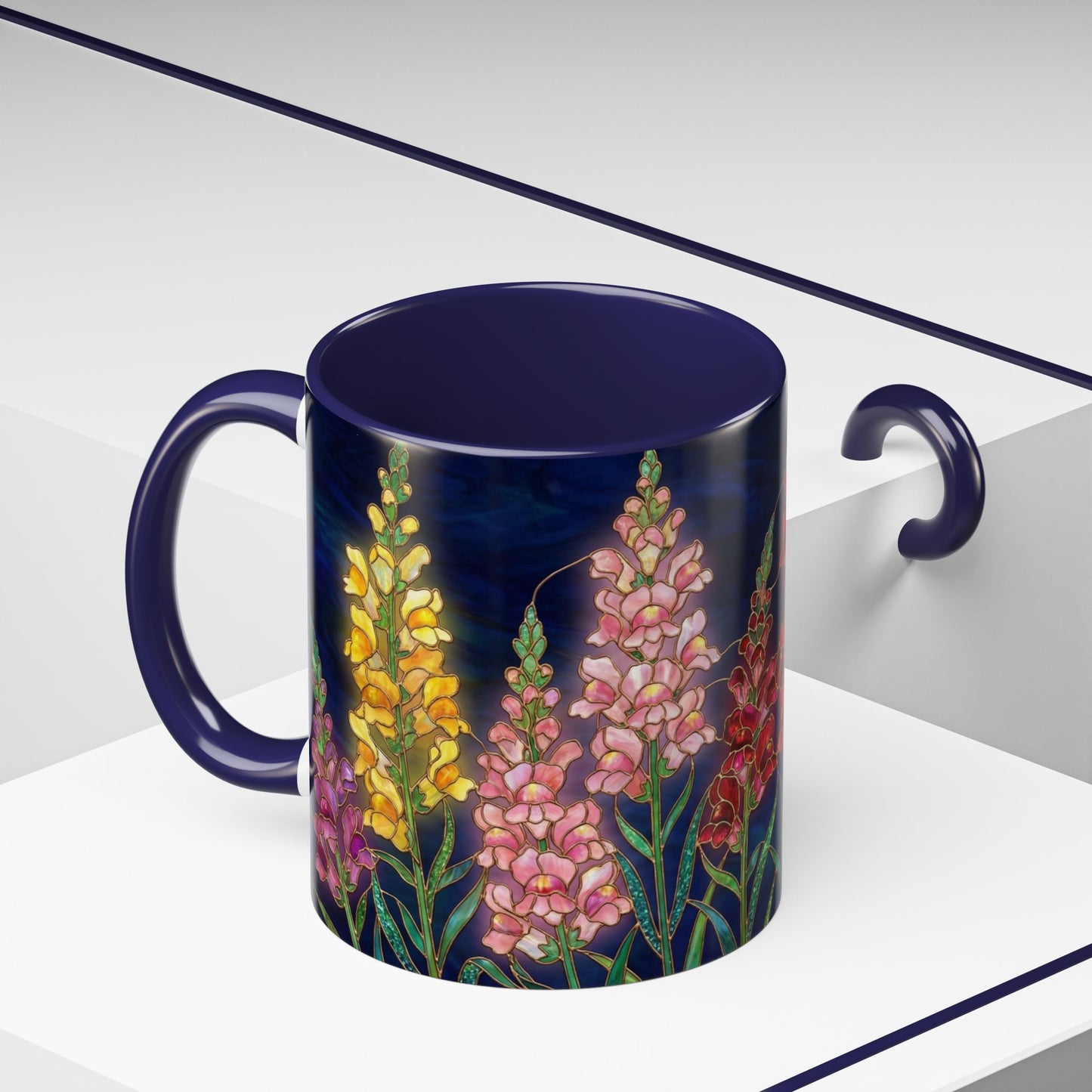 Snapdragon Floral Accent Coffee Mug — Stained Glass Design (11/15oz) - 14586
