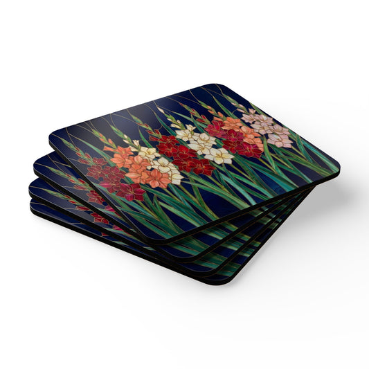 Gladiolus Floral  Cork Coaster Set – Vintage Bouquet Drink Coasters (4-Pack) - 14618