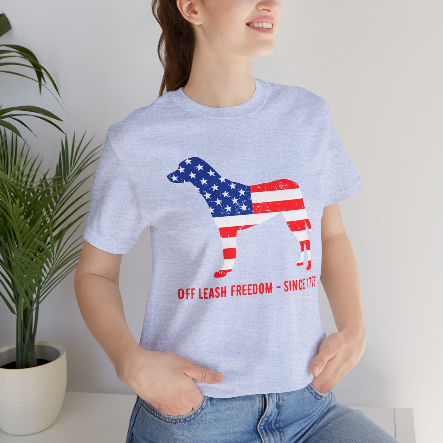 Patriotic Dog Lover Tee | Off Leash Freedom T-shirt, Dog Graphic Shirt, Fourth of July Gift, Casual Wear, Pet Lover Apparel - 13790