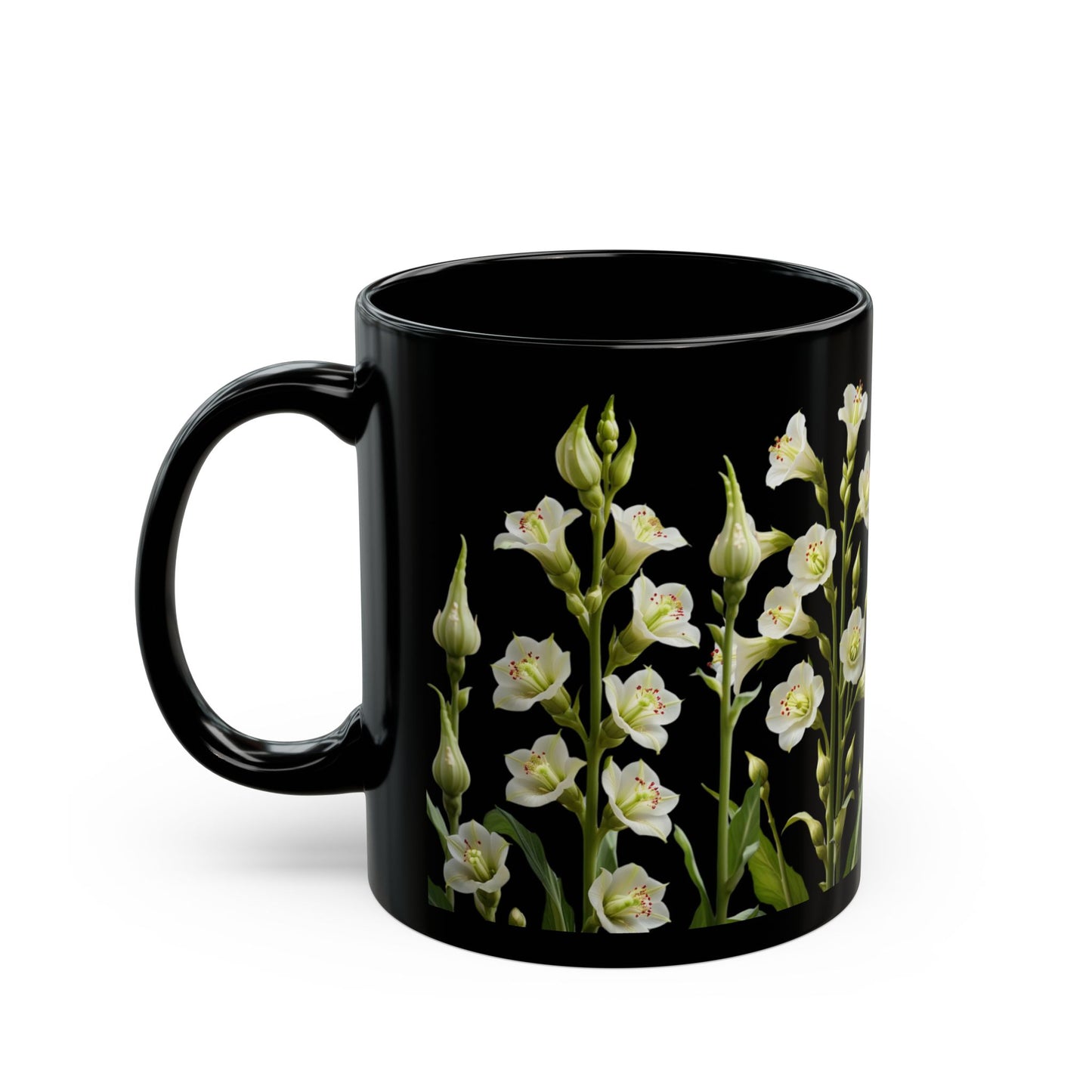 White Flowers - Black Mug (11oz, 15oz) - 10402