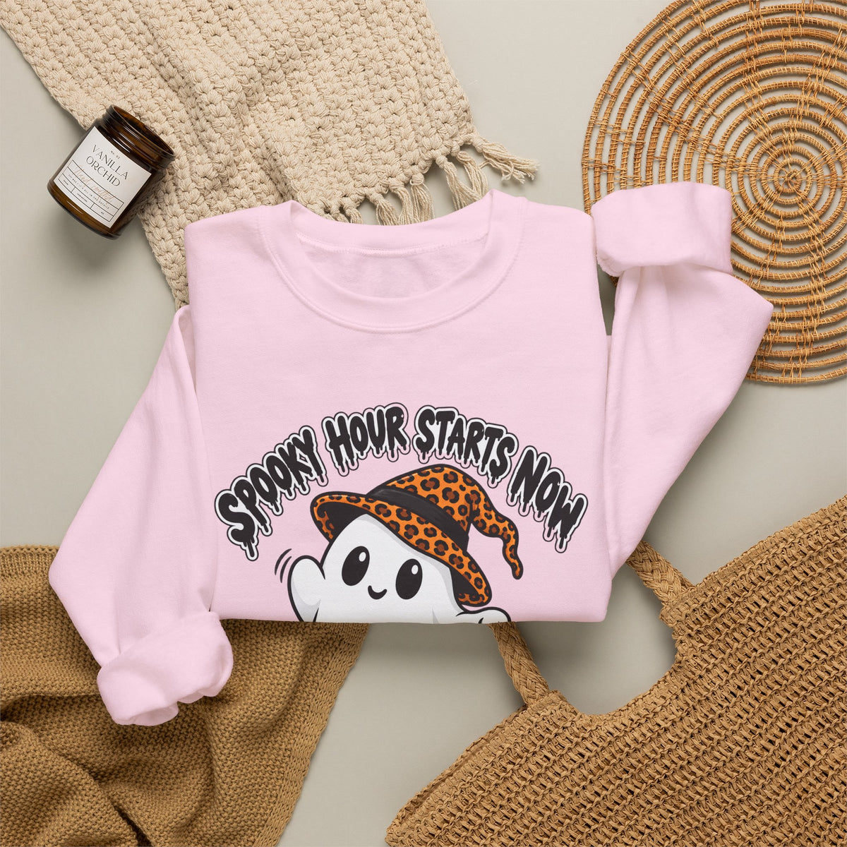 Spooky Hour Starts Now Sweatshirt, Cute Halloween Ghost Crewneck - 14536