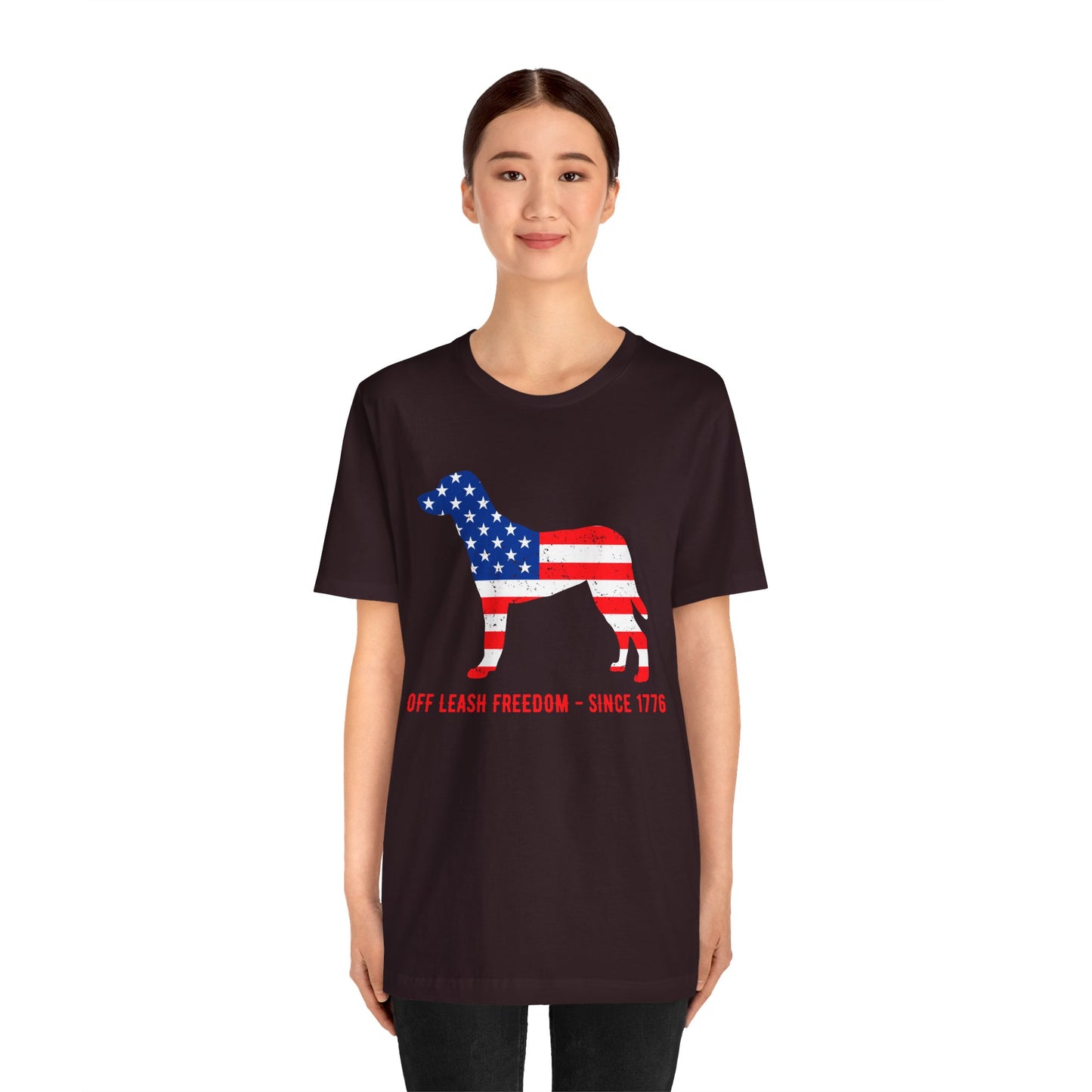 Patriotic Dog Lover Tee | Off Leash Freedom T-shirt, Dog Graphic Shirt, Fourth of July Gift, Casual Wear, Pet Lover Apparel - 13790