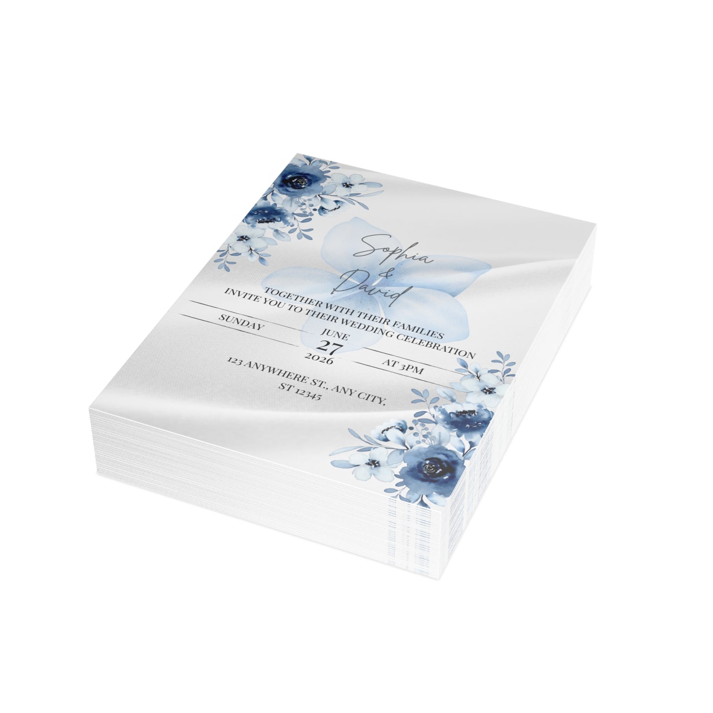 Custom Wedding Invitation with Flowers (envelopes included) - 14666