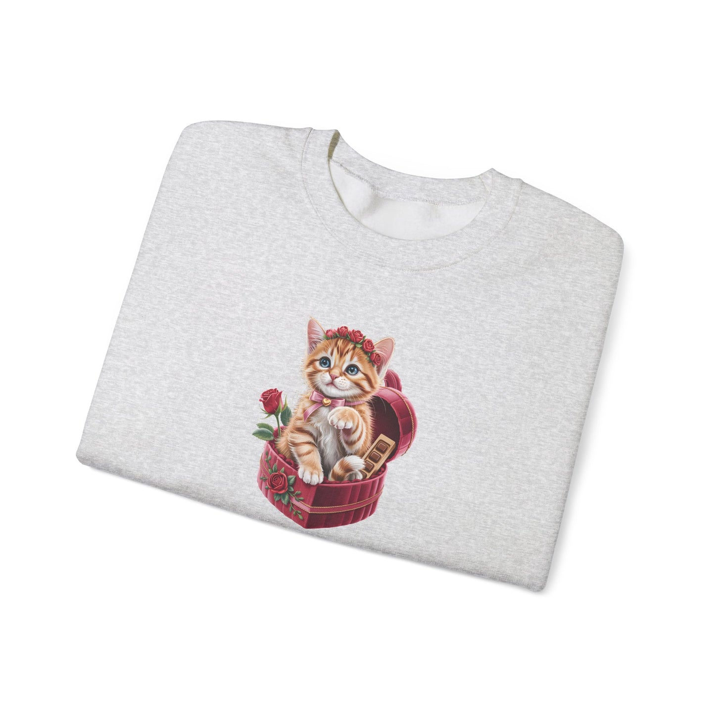 Cute Cat Valentine Sweatshirt – Adorable Cat Illustration Crewneck, Romantic Gift for Cat Lovers - 14774