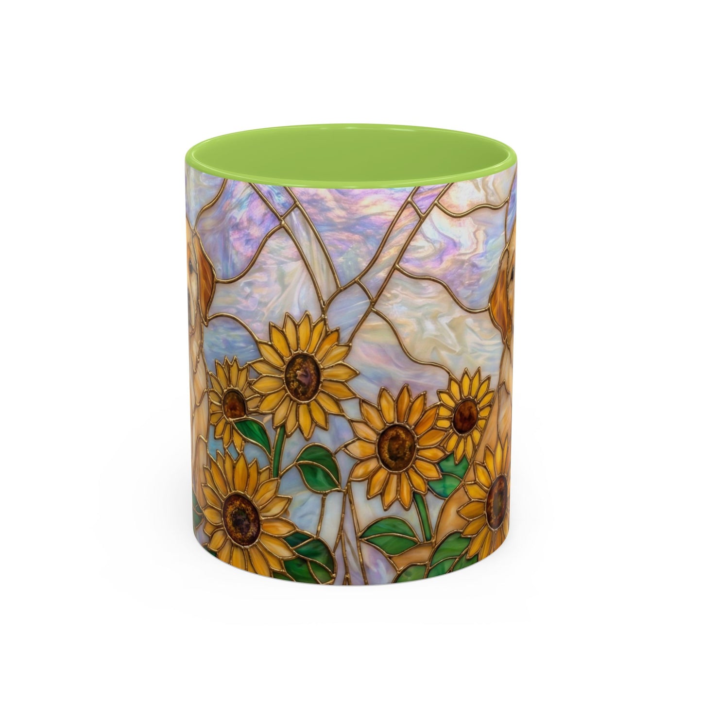 Sunflower Golden Retriever P uppiesAccent Coffee Mug –  Stained Glass Design (11/15 oz) - 14527