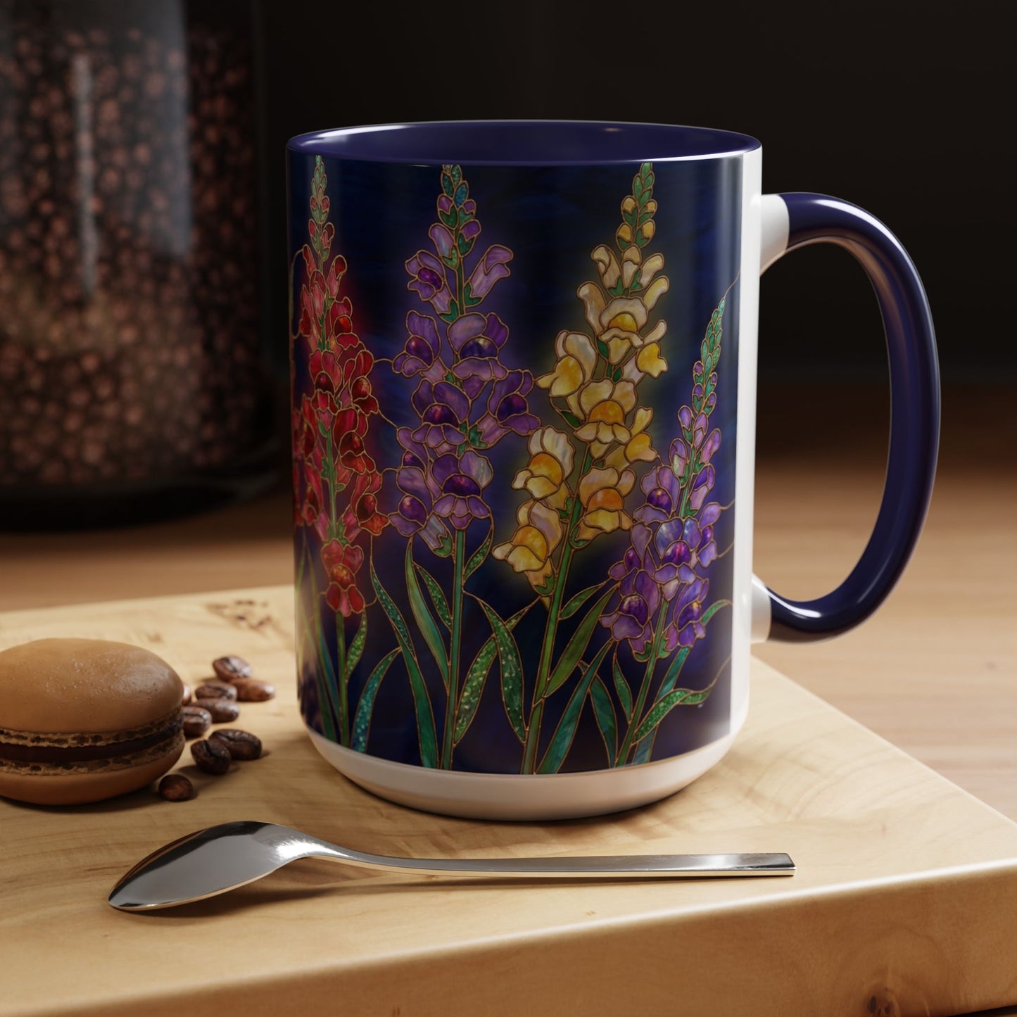 Snapdragon Floral Accent Coffee Mug — Stained Glass Design (11/15oz) - 14586