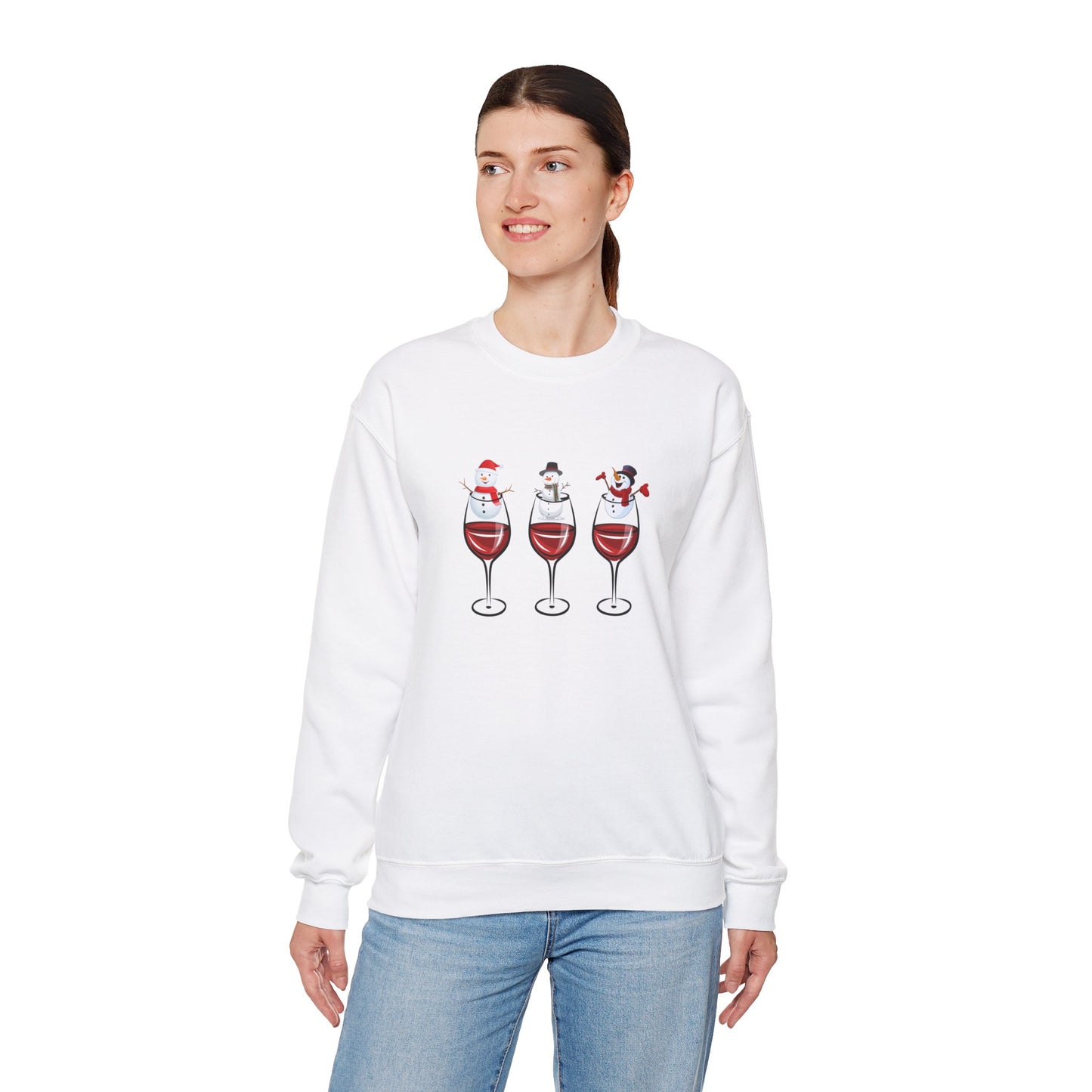 Snowman & Glass of Wine - Unisex Heavy Blend™ Crewneck Sweatshirt - 10013