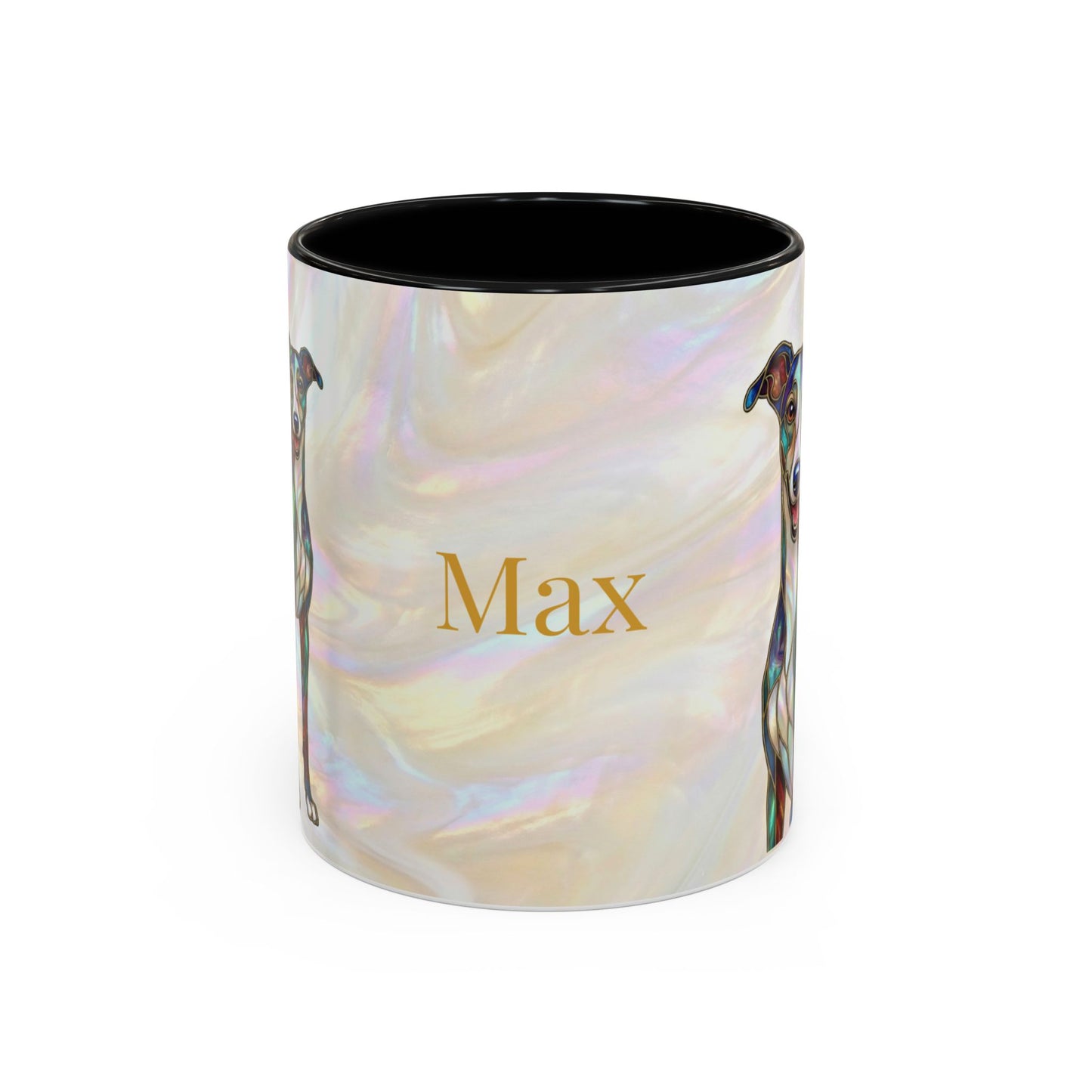Personalized Greyhound Coffee Mug – Stained Glass Dog Accent Mug (Name Customizable)  - 14523