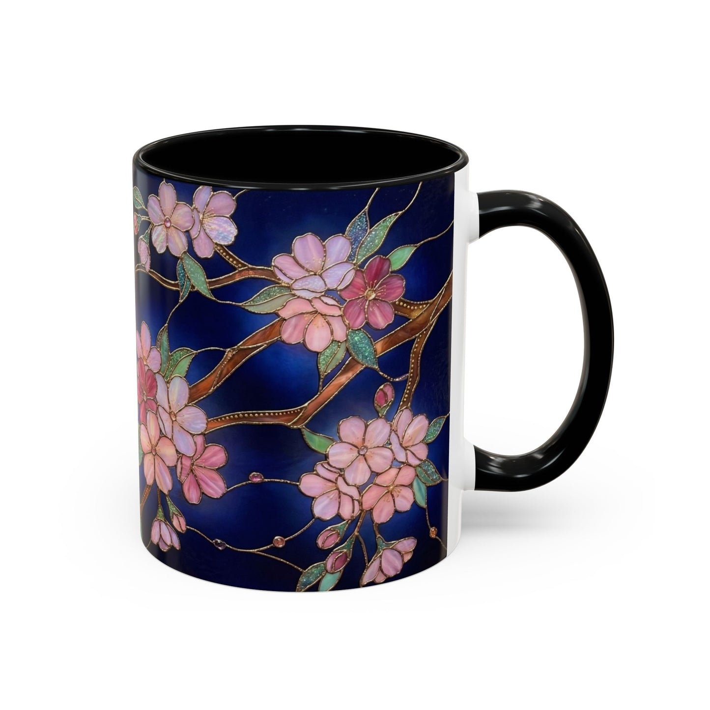Cherry Blossom Accent Coffee Mug — Stained Glass Design 11/15oz - 14560