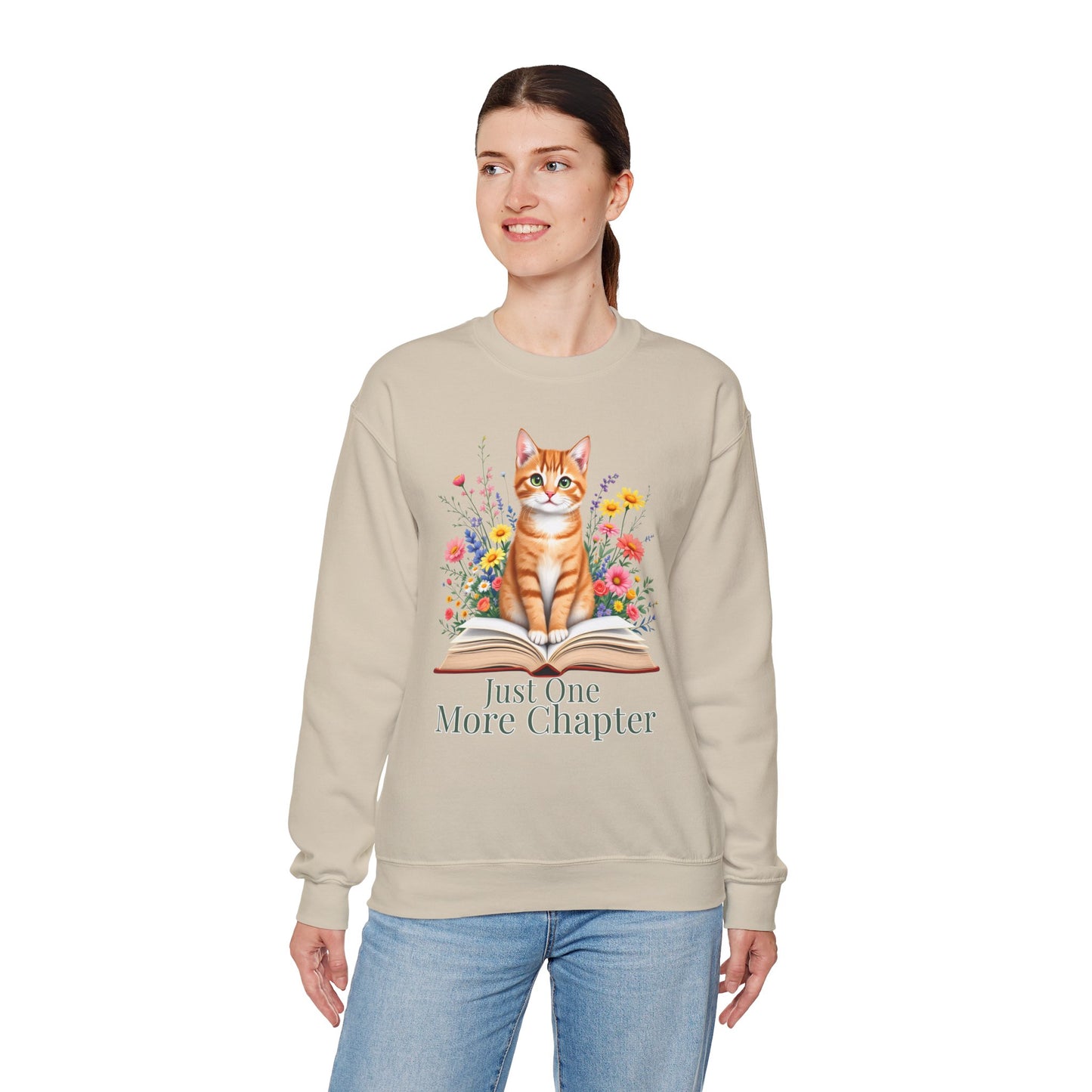 Just One More Chapter Cat Crewneck Sweatshirt – Cozy Book Lover Gift - 14813
