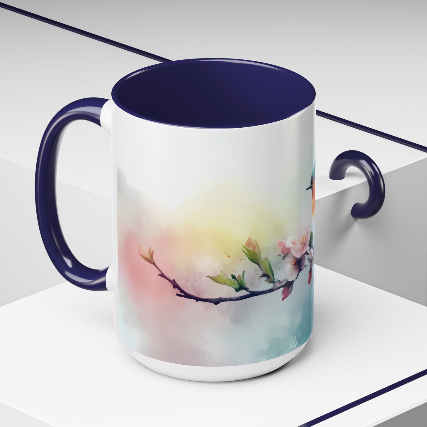 Whimsical Bird & Blossom Accent Coffee Mug - Perfect for Nature Lovers - 11886