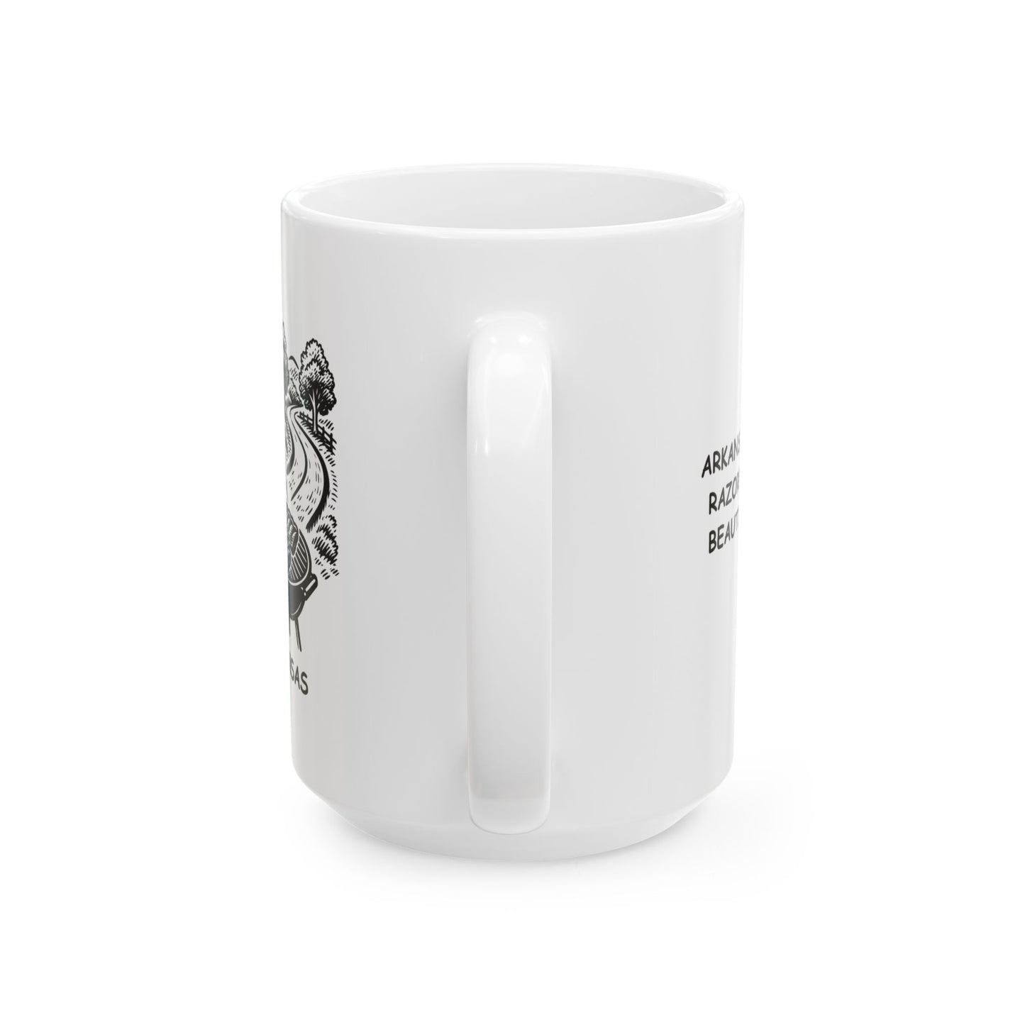 "Arkansas: Home of the Razorbacks, BBQ, and beautiful backroads." Ceramic Mug - 13321