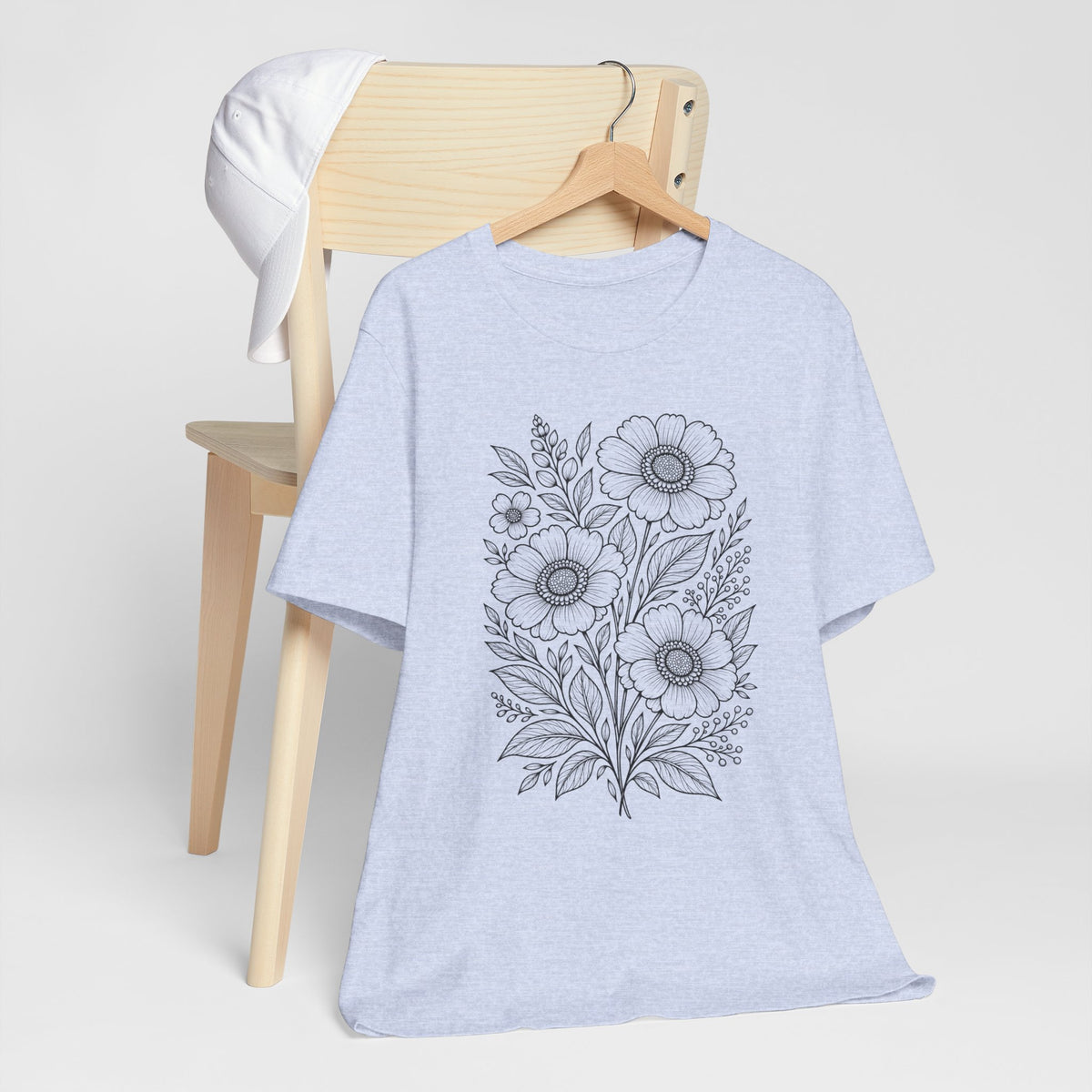Vintage Floral Line Art T-Shirt, Botanical Wildflower Tee - 14561