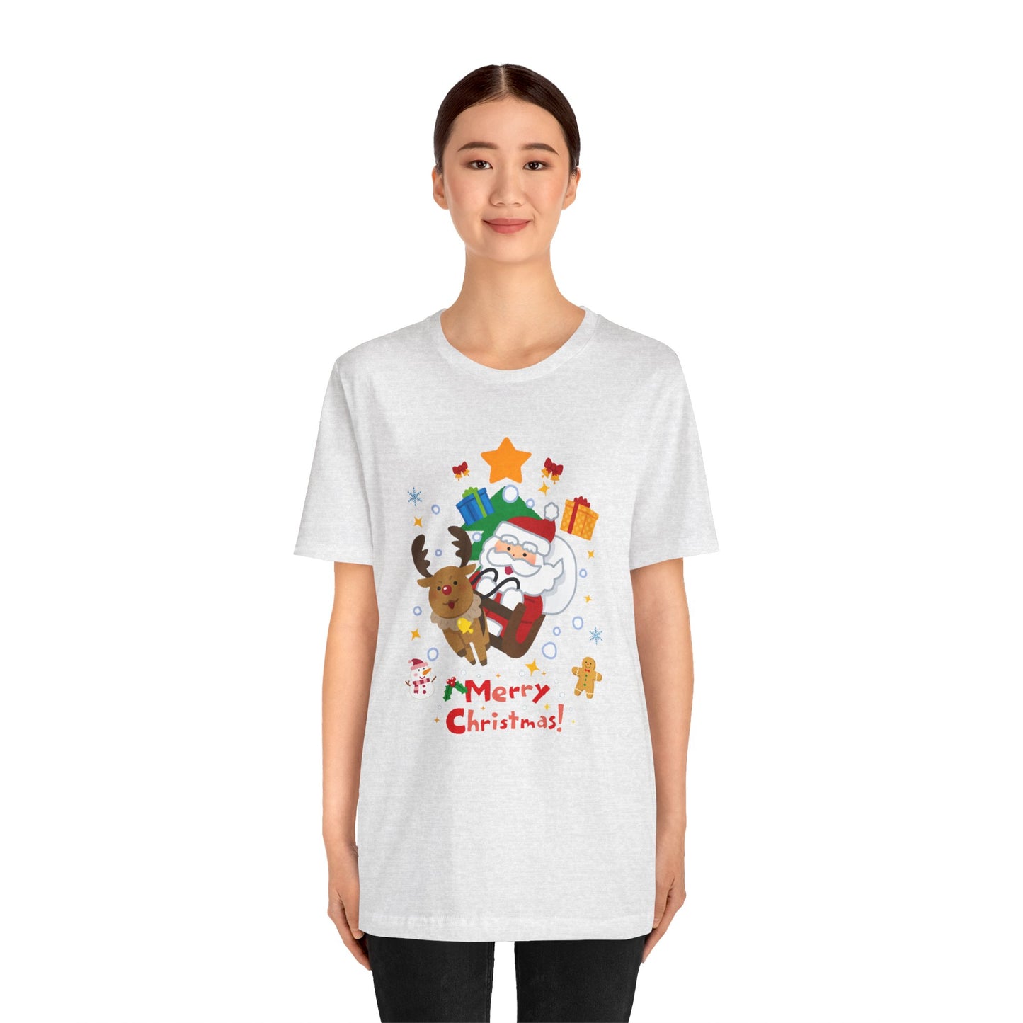 Santa & Reindeer, Merry Christmas - Unisex Jersey Short Sleeve Tee - 10494