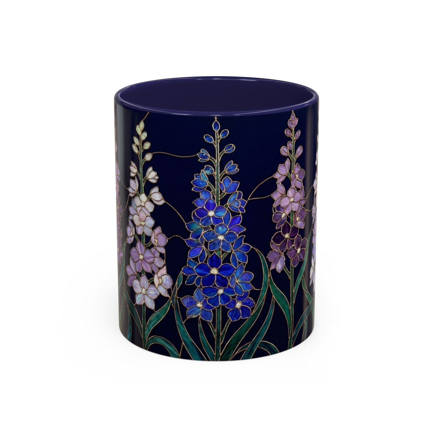 Larkspur Floral Accent Coffee Mug —  Stained-Glass Garden Design (11/15oz) - 14595