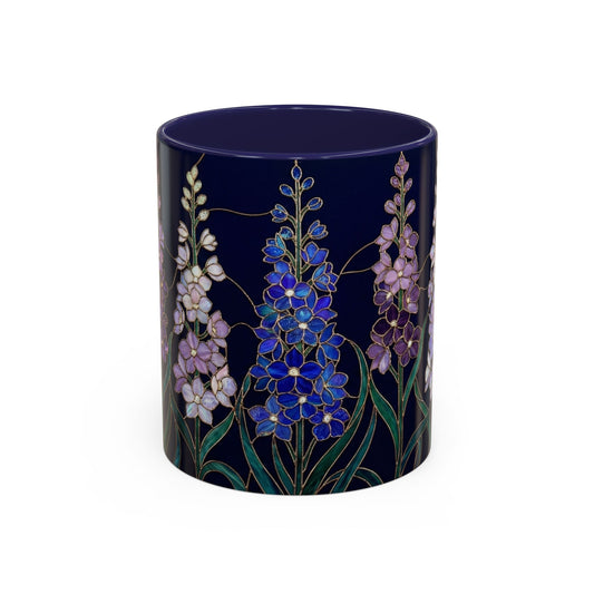 Larkspur Floral Accent Coffee Mug —  Stained-Glass Garden Design (11/15oz) - 14595