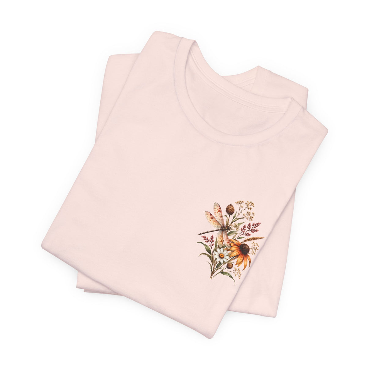 Vintage Wildflower & Dragonfly T-Shirt, Botanical Front & Back Tee - 14549
