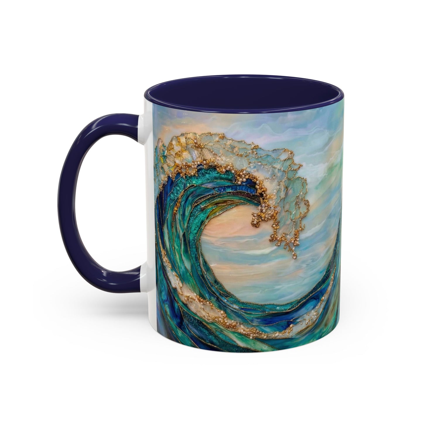 Ocean Heart Wave Coffee Mug — Teal Blue Accent Beachy Ceramic Mug (11/15oz) - 14521