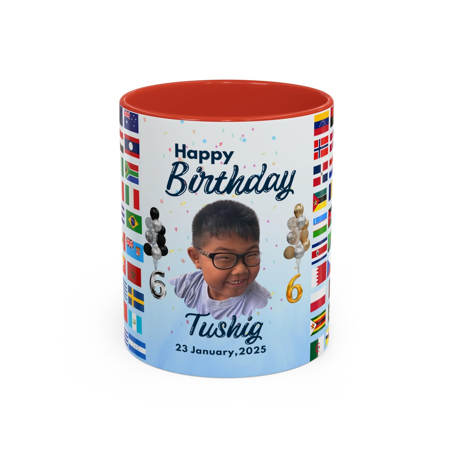 Kids, Happy Birthday, World Flag Fan, Details Customizable - Accent Coffee Mug (11, 15oz) - 11232
