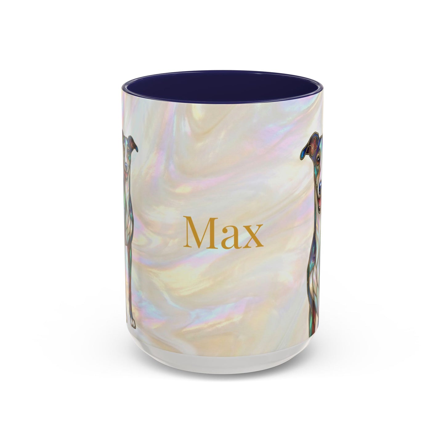 Personalized Greyhound Coffee Mug – Stained Glass Dog Accent Mug (Name Customizable)  - 14523