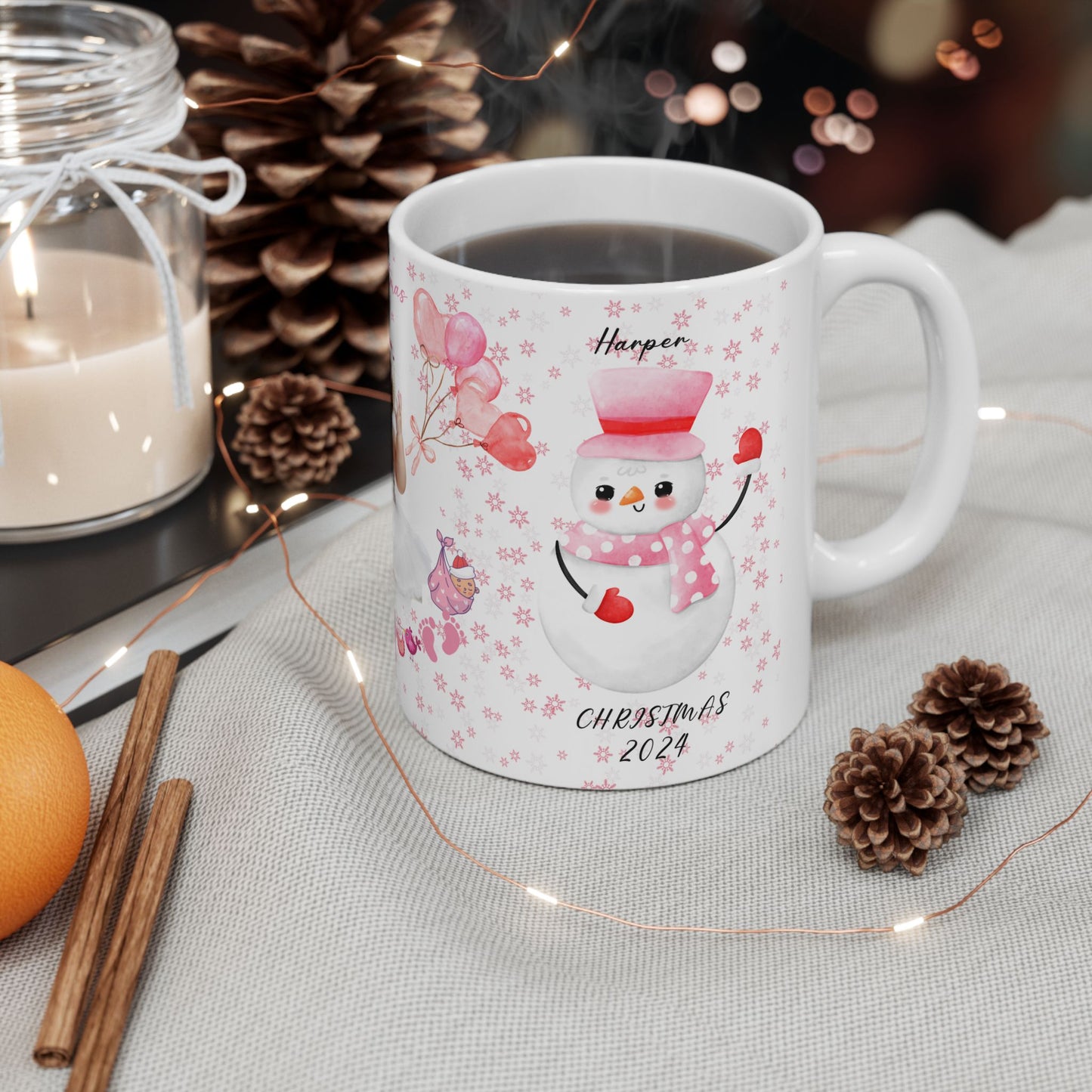 First Christmas, Baby Girl, Customizable - Ceramic Mug, (11oz, 15oz) - 10003